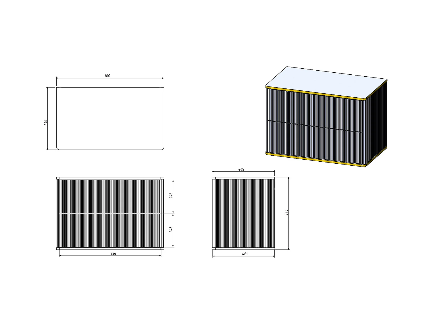 Hangend, geribbeld badkamermeubel met goudkleurige randen en opbouwwastafel - Wit - 80 cm - KELIZA