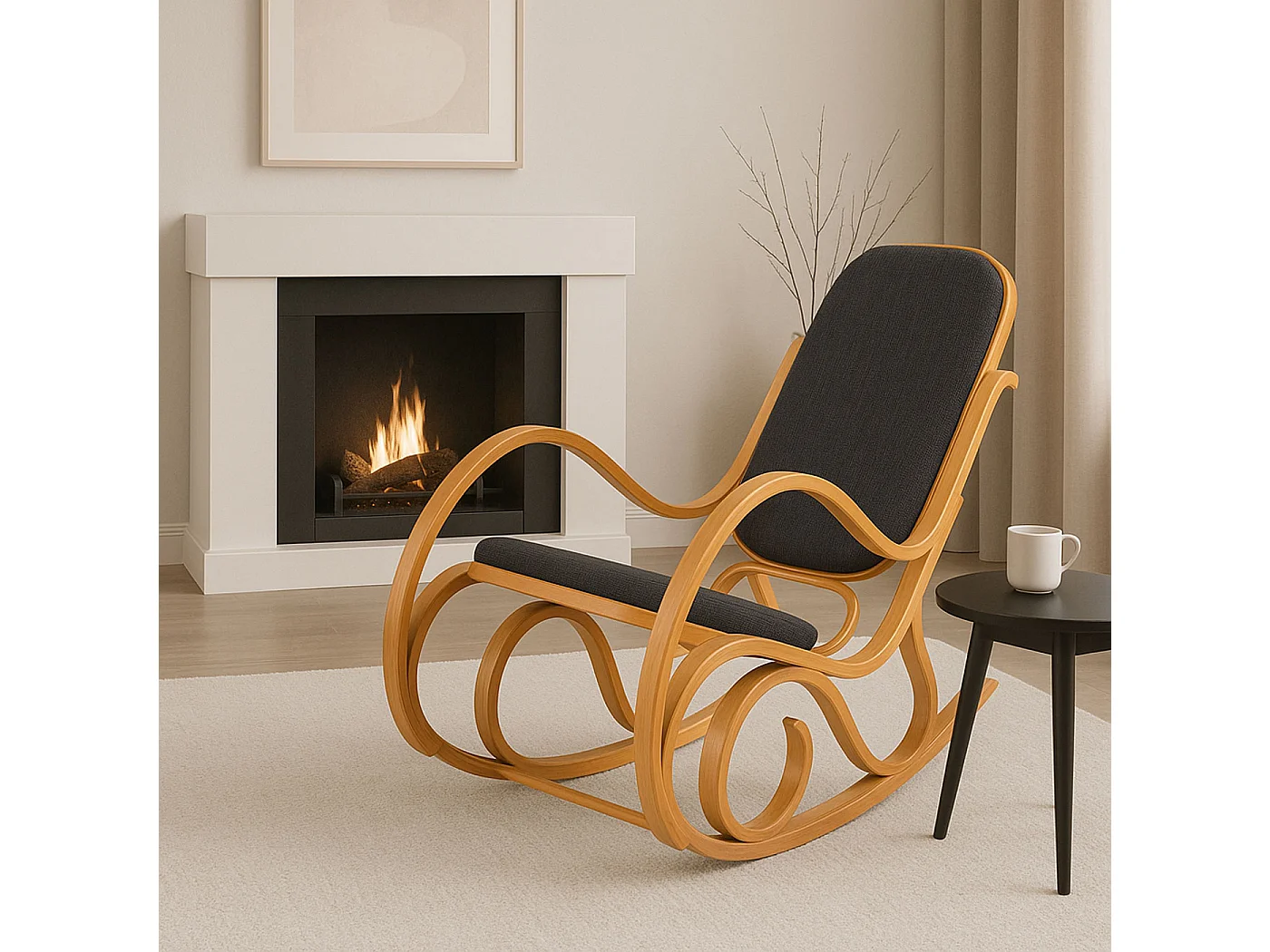 Fauteuil à bascule Gallarate,  aspect chêne, tissu/textile gris anthracite