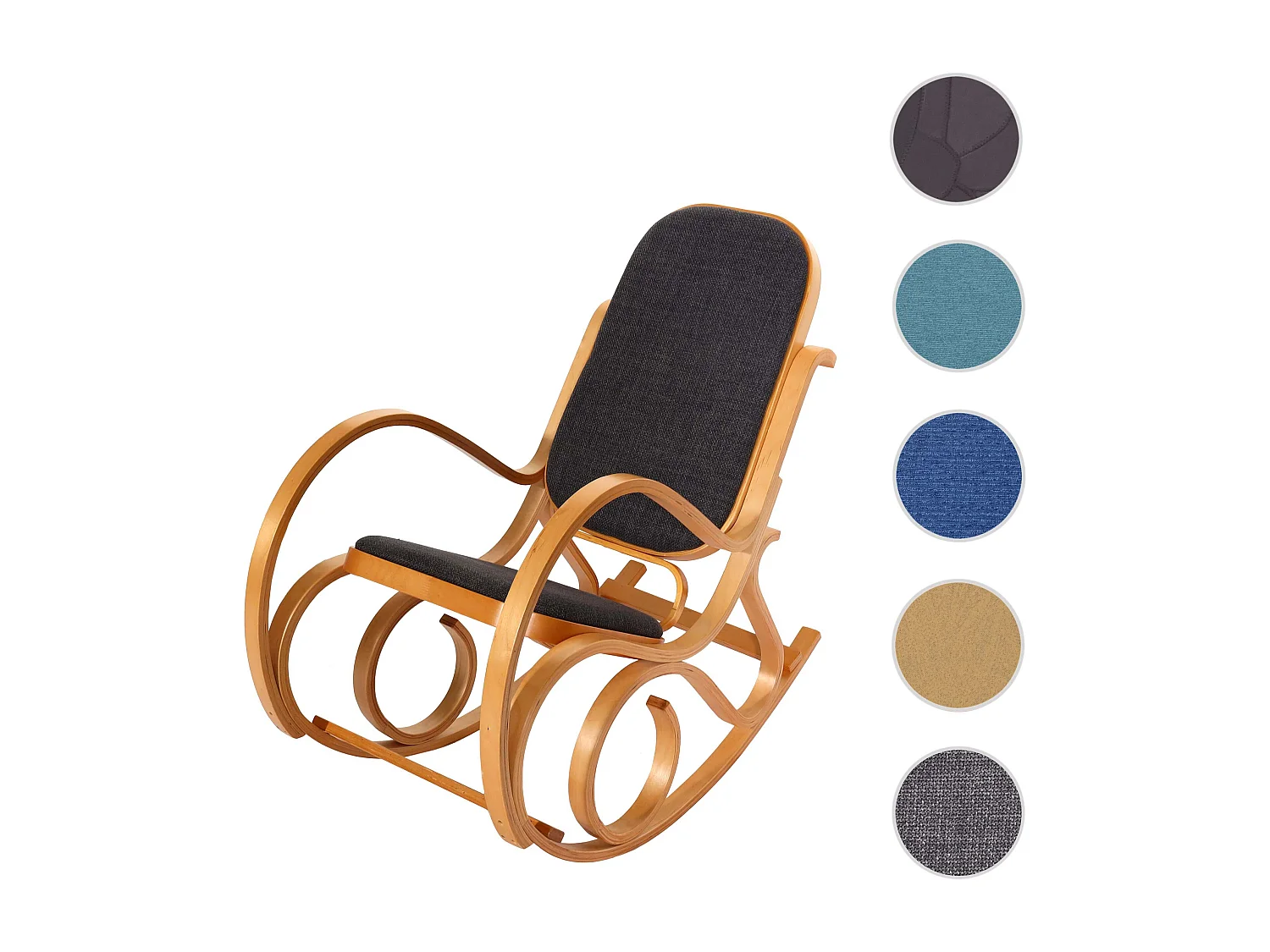 Fauteuil à bascule Gallarate,  aspect chêne, tissu/textile gris anthracite