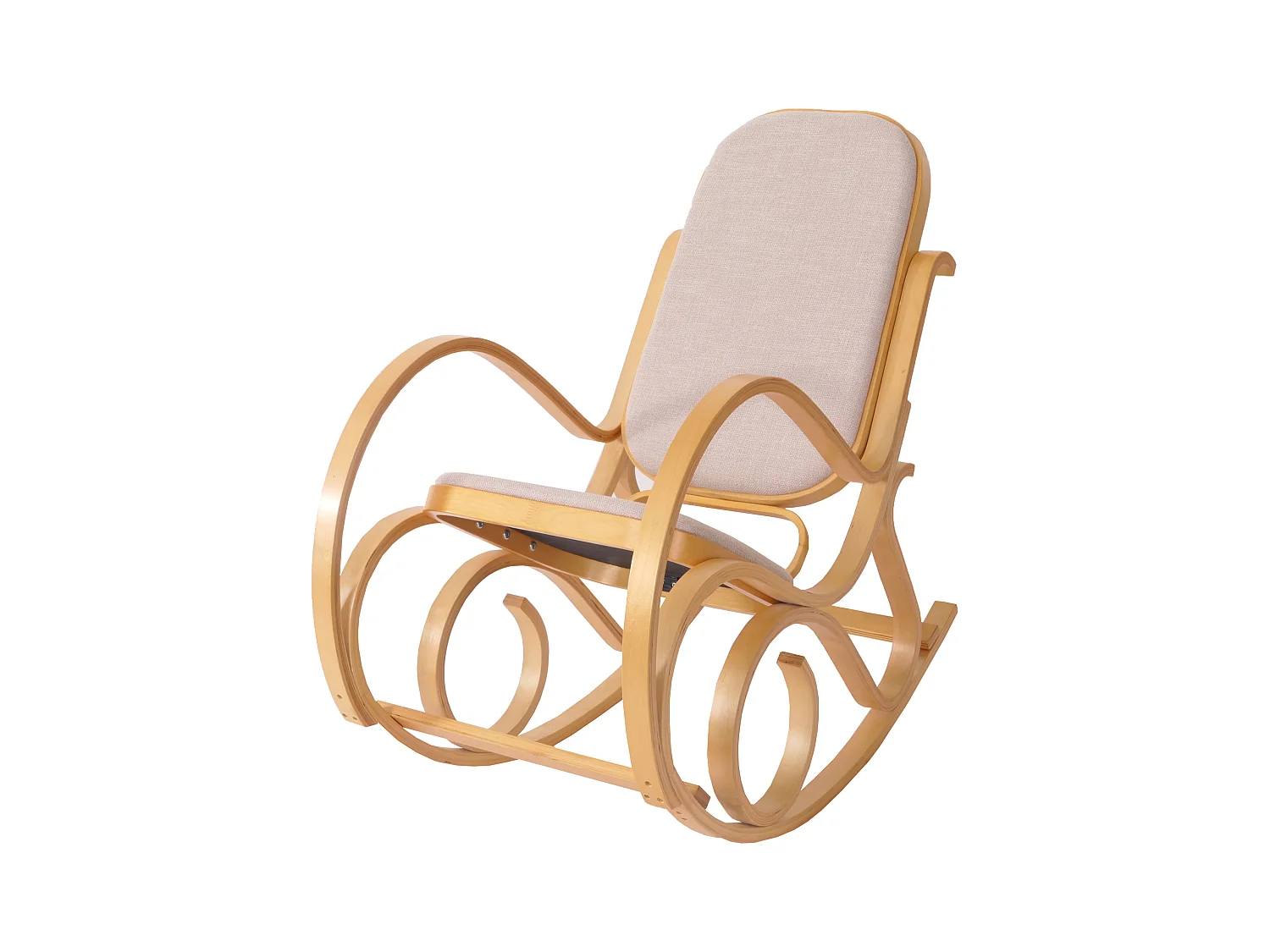 Fauteuil à bascule Gallarate,  imitation chêne, tissu beige