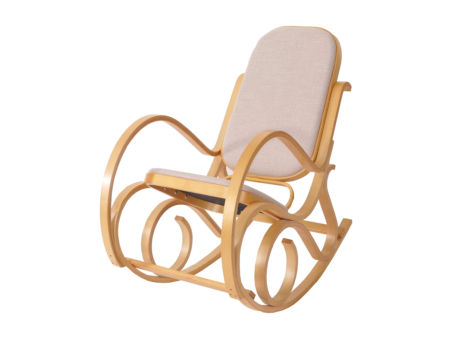 Fauteuil à bascule Gallarate,  imitation chêne, tissu beige