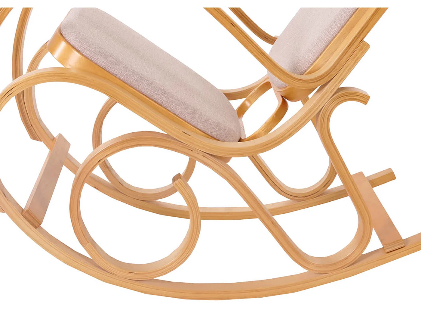 Fauteuil à bascule Gallarate,  imitation chêne, tissu beige