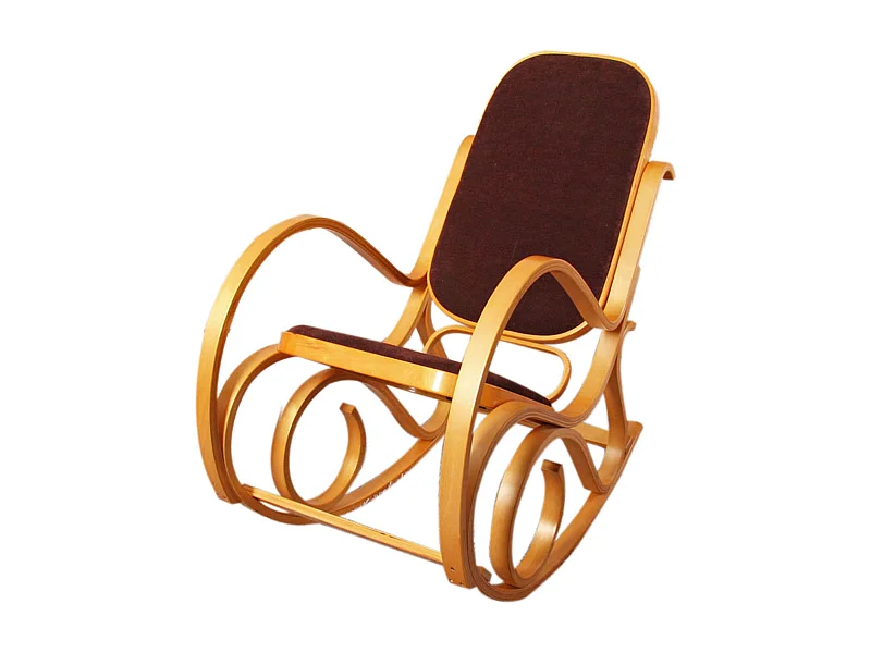 Sedia a dondolo classica elegante M41 legno chiaro seduta tessuto marrone