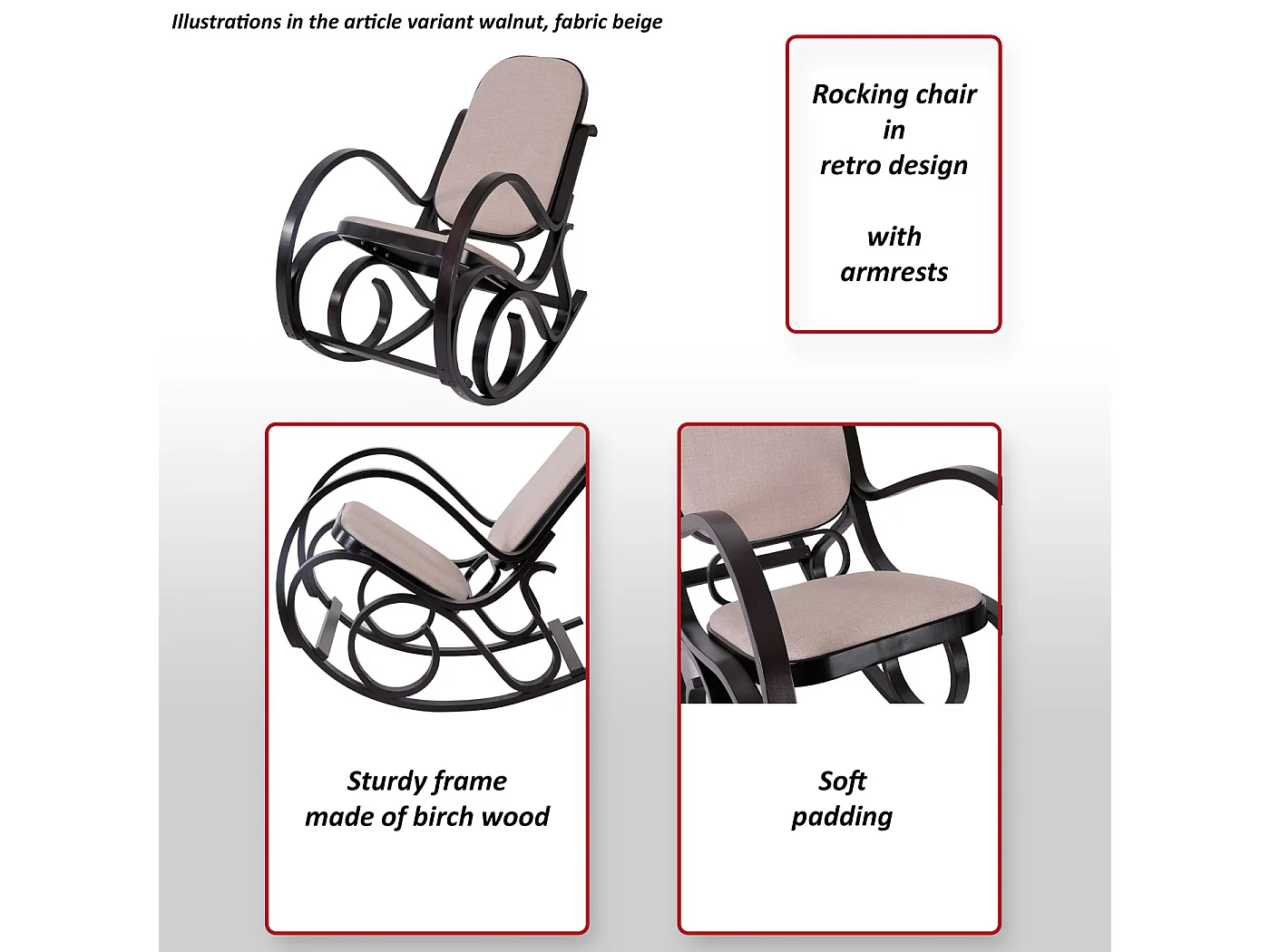 Fauteuil à bascule Gallarate,  imitation chêne, tissu marron