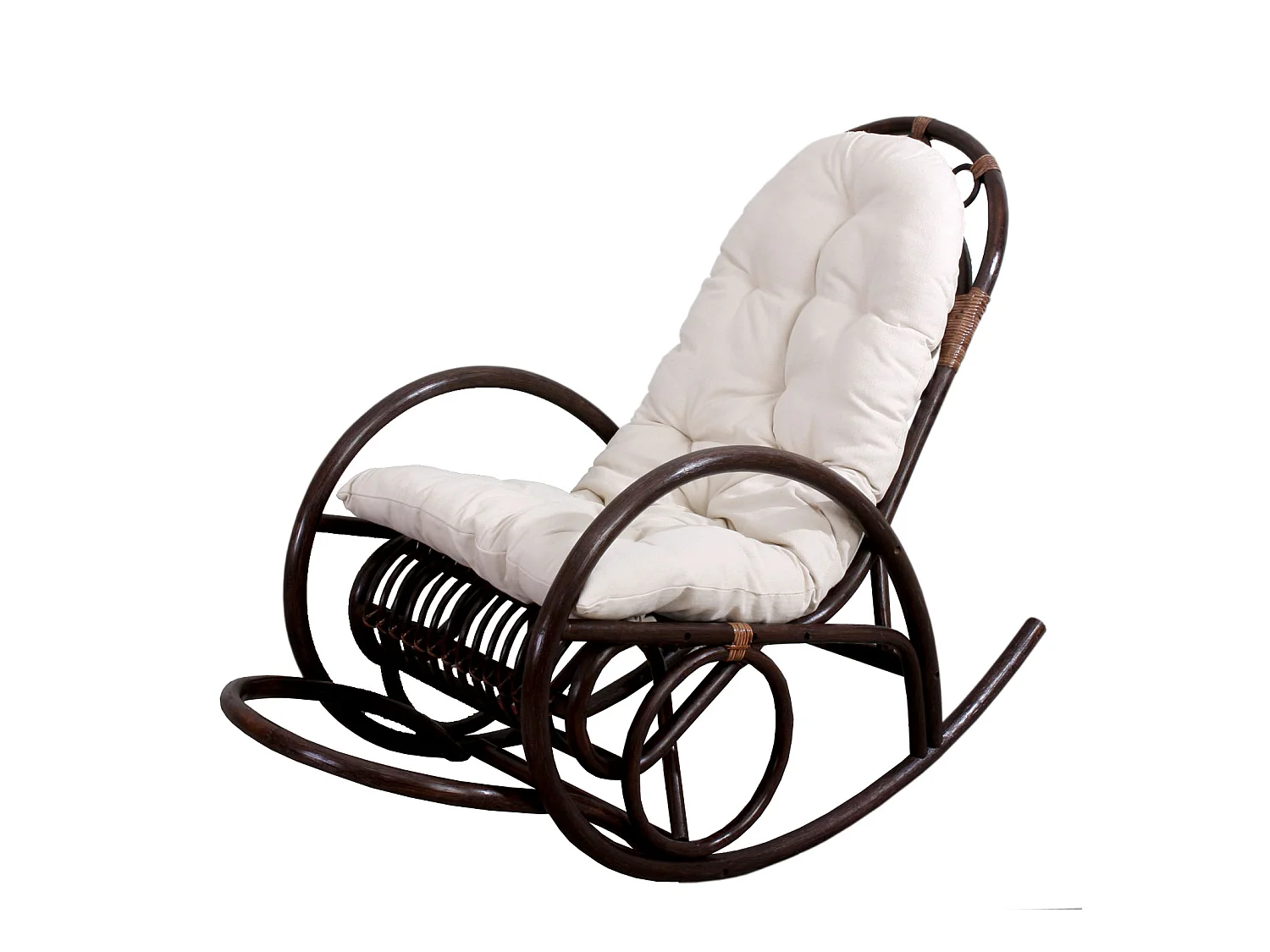 Fauteuil à bascule MCW-C40 Rattan,  coussin blanc