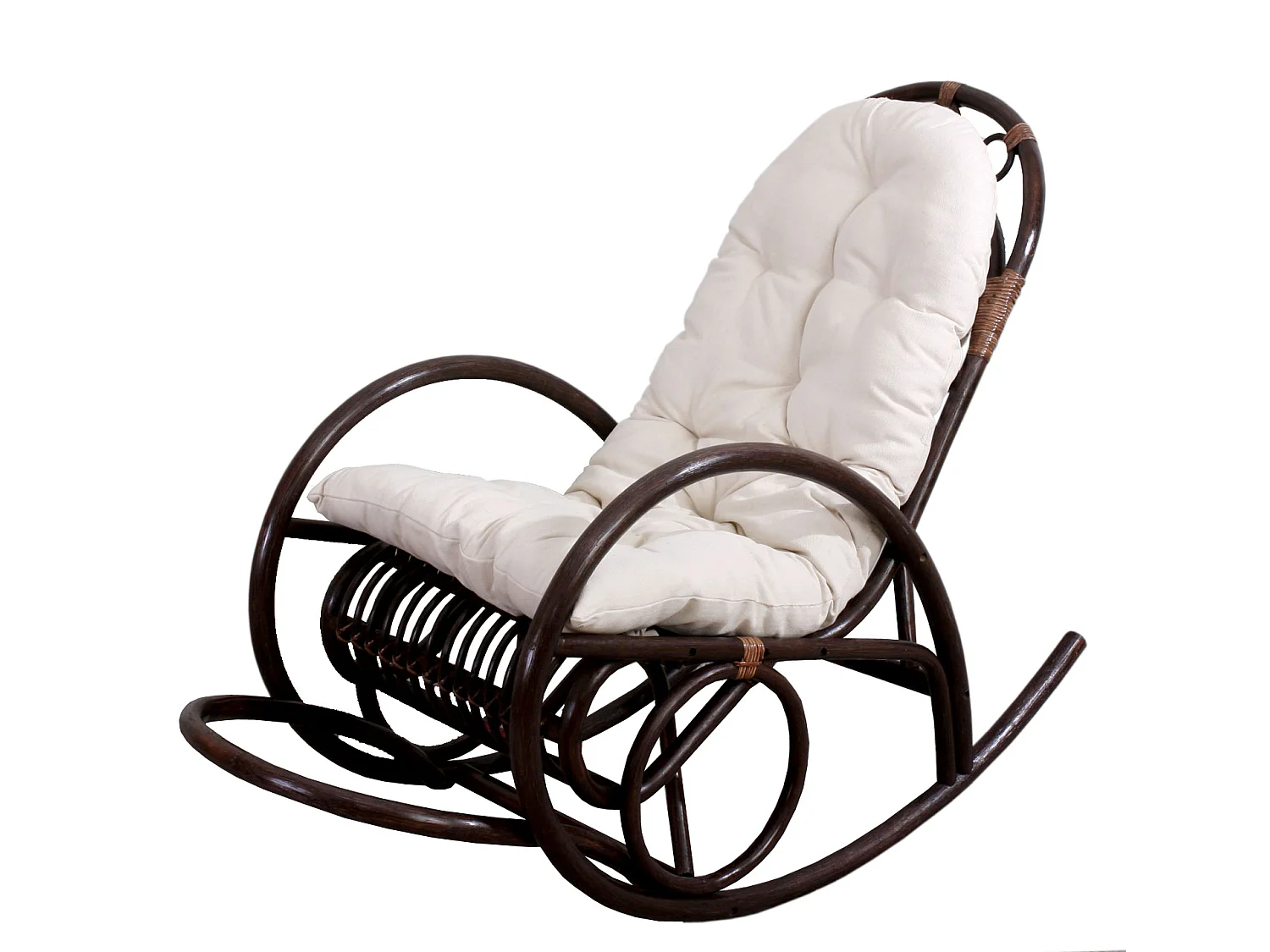 Fauteuil à bascule MCW-C40 Rattan,  coussin blanc