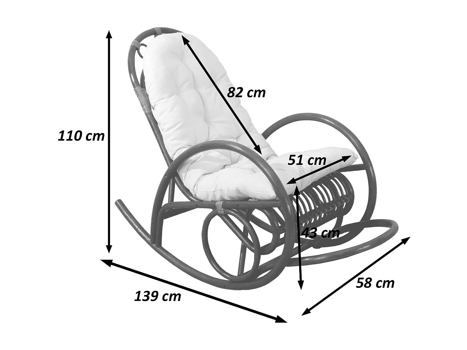 Fauteuil à bascule MCW-C40 Rattan,  coussin blanc