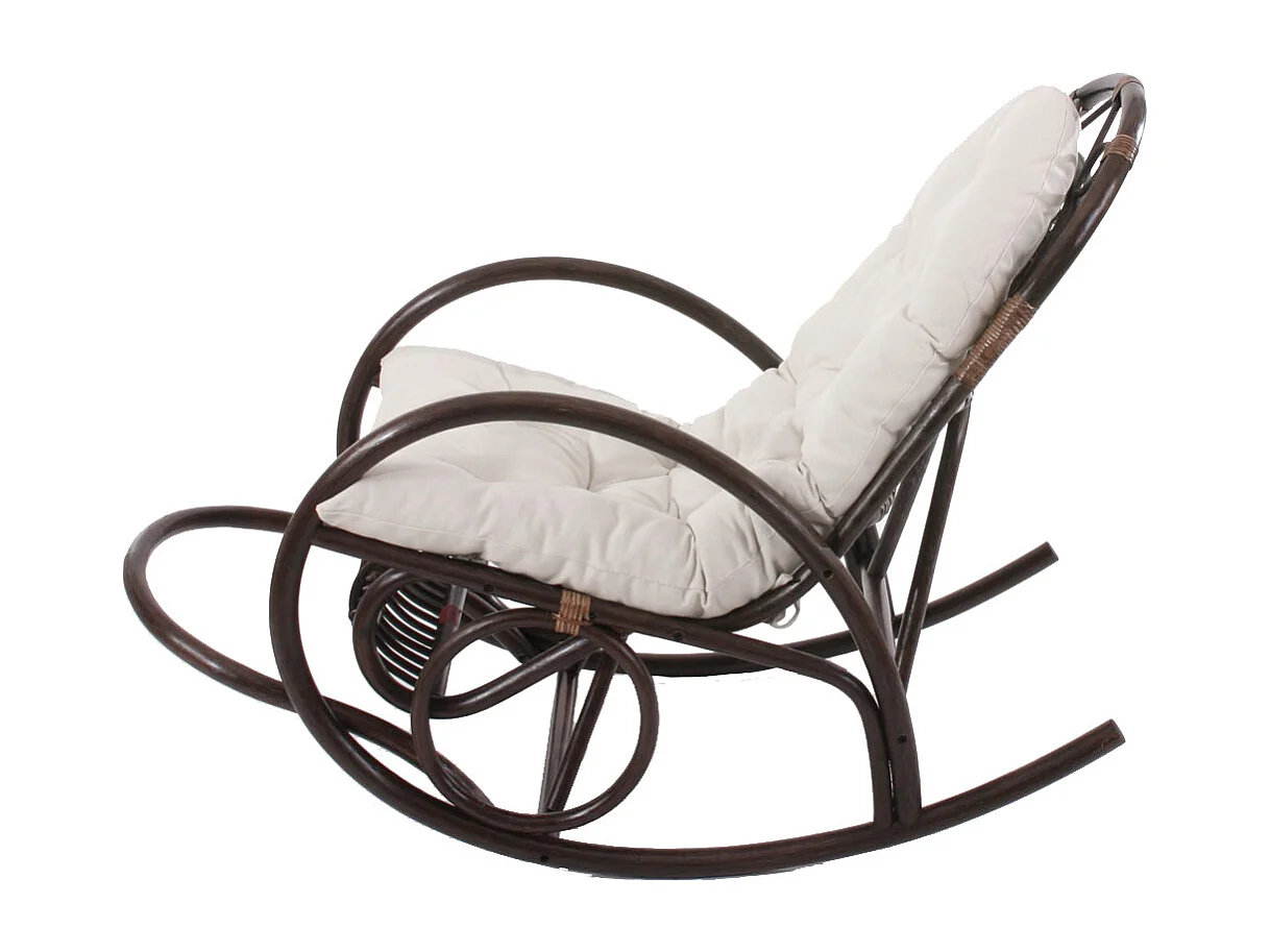 Fauteuil à bascule MCW-C40 Rattan,  coussin blanc