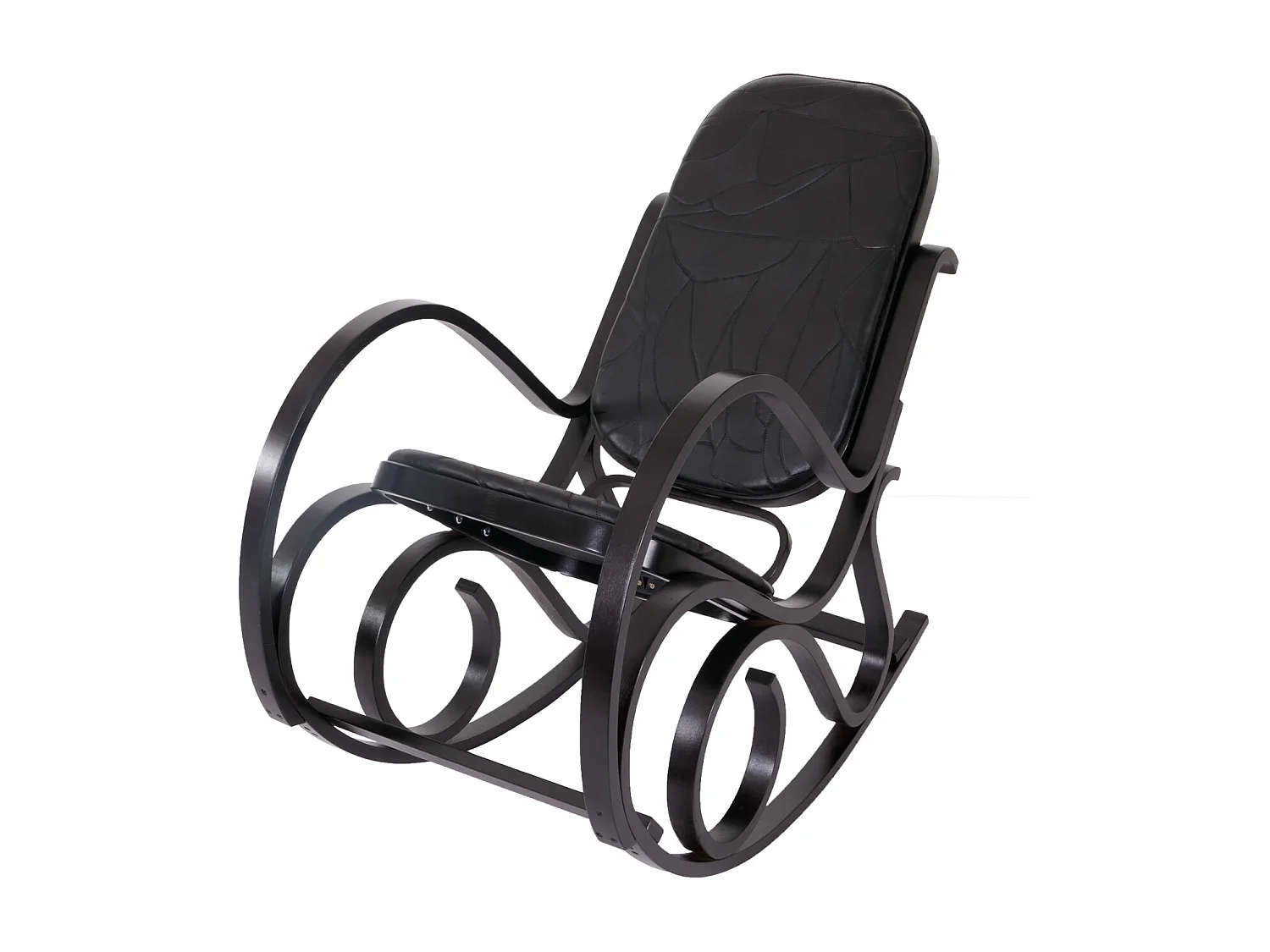 Schommelstoel Gallarate,  walnoot look, patchwork leer zwart