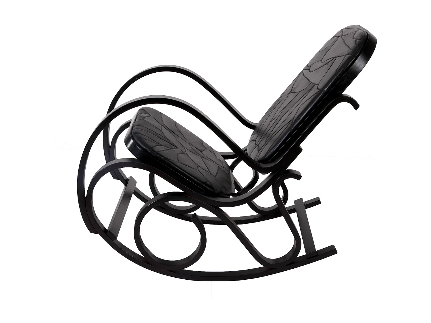 Schommelstoel Gallarate,  walnoot look, patchwork leer zwart