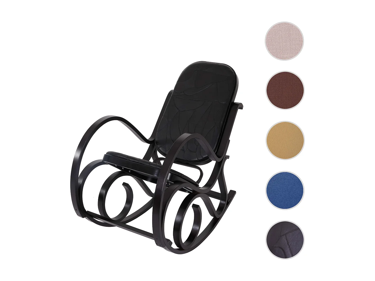 Schommelstoel Gallarate,  walnoot look, patchwork leer zwart