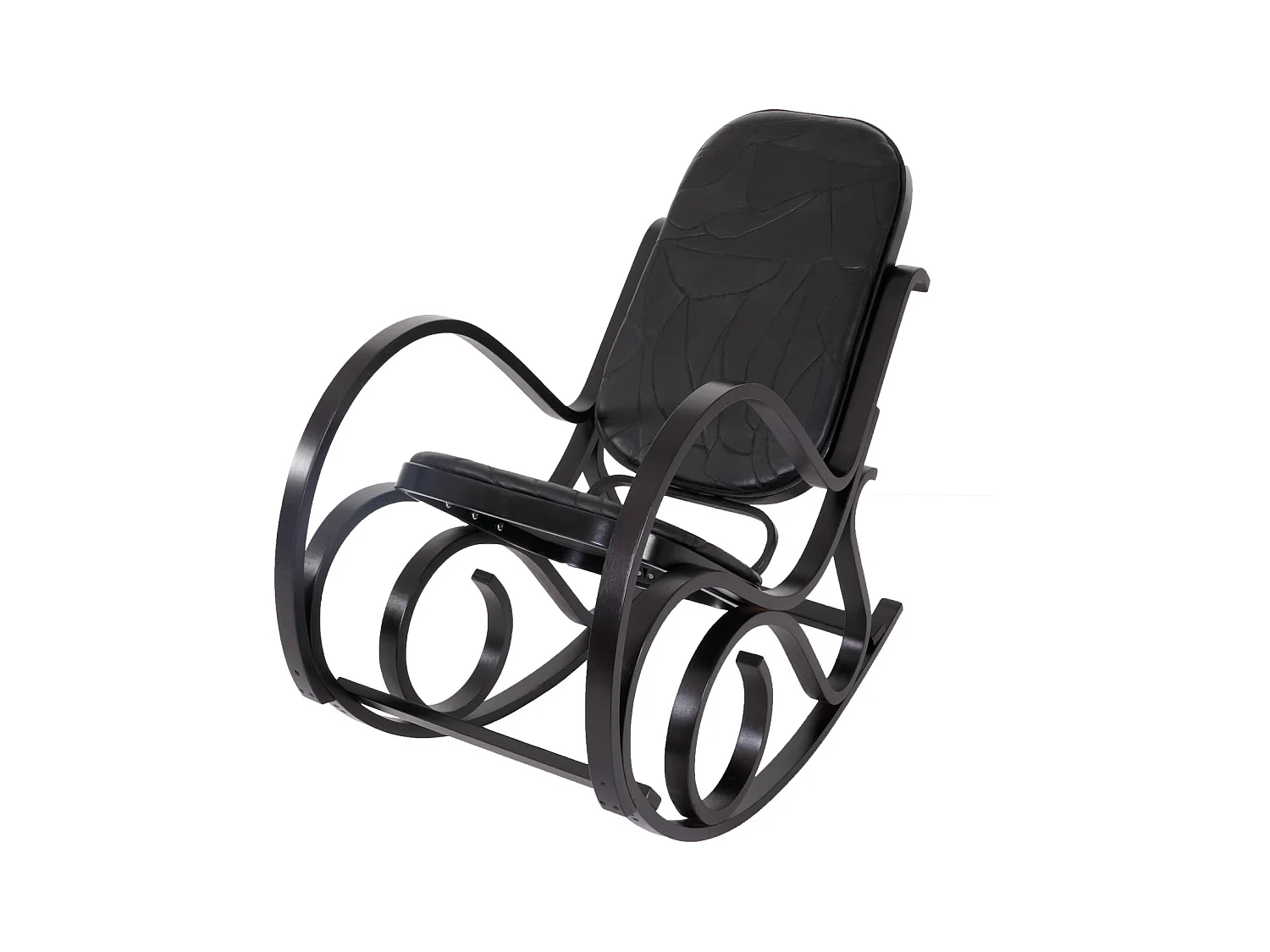 Fauteuil à bascule Gallarate,  imitation noyer, cuir Patchwork, noir
