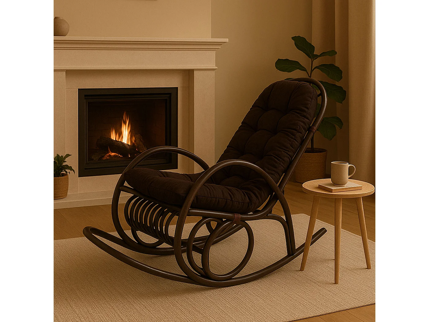 Cadeira de baloiço MCW-C40 Rattan,  almofada castanha