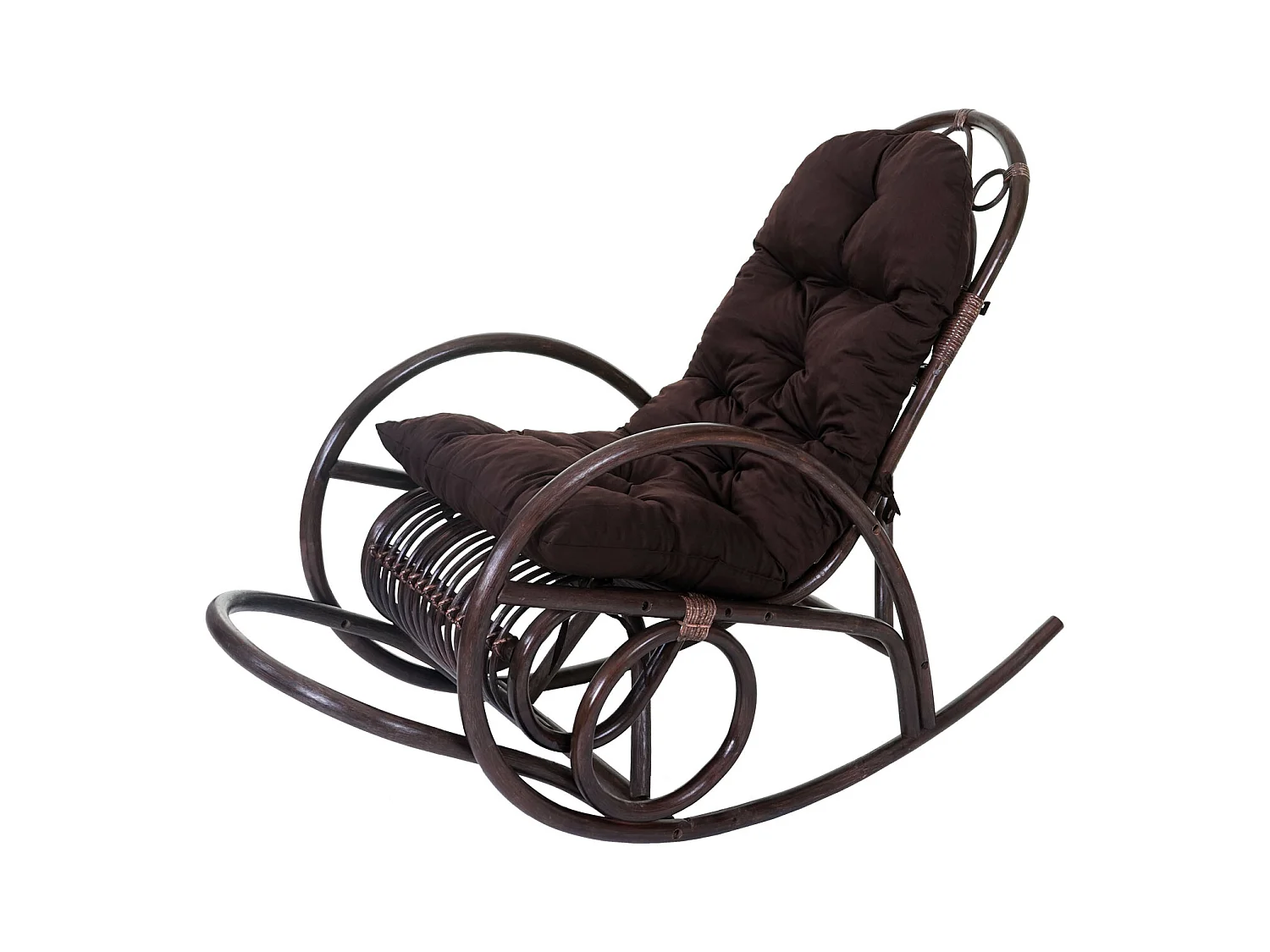Fauteuil à bascule MCW-C40 Rattan,  coussin marron
