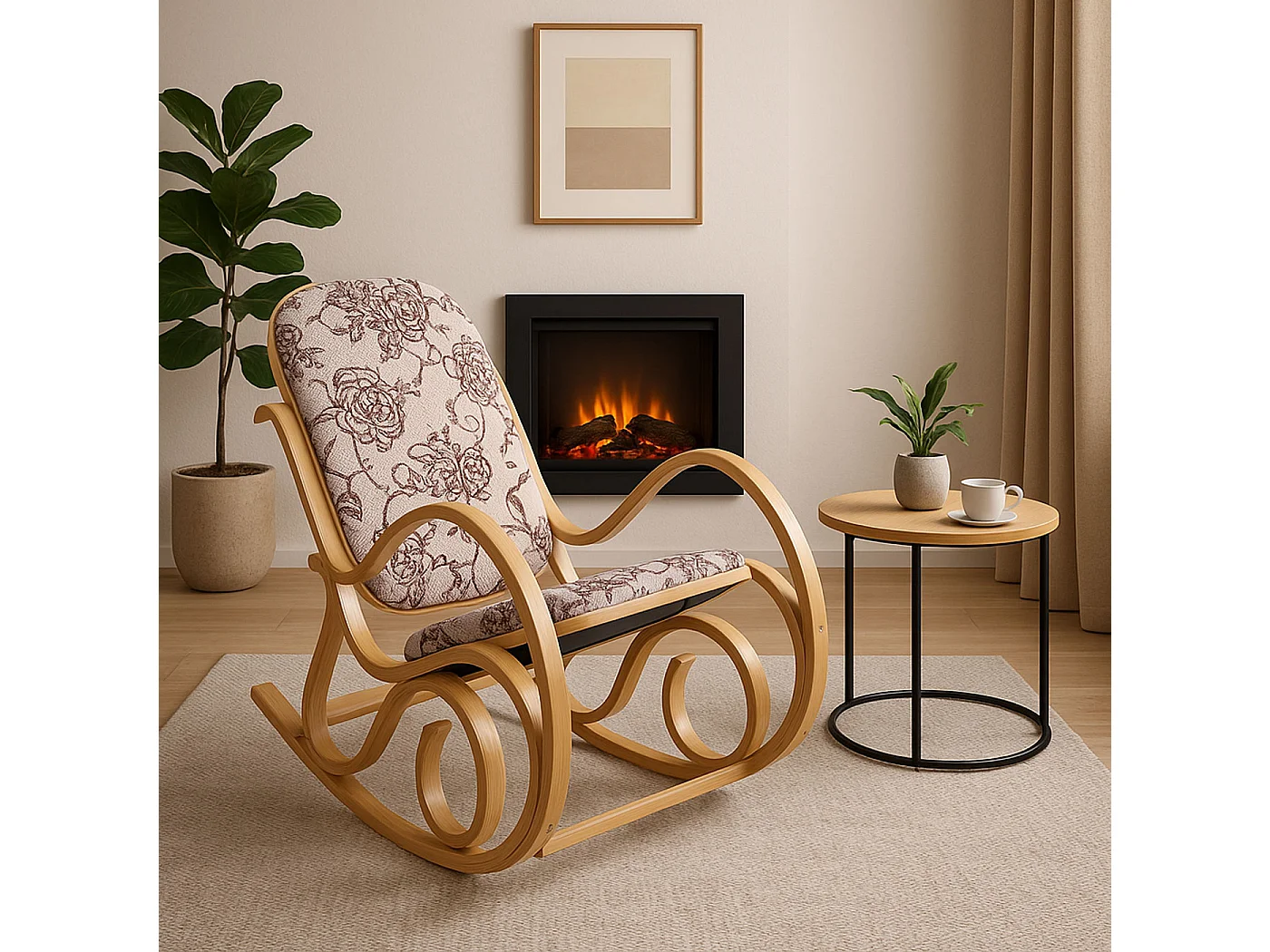 Fauteuil à bascule Gallarate,  aspect chêne, tissu/textile jacquard marron