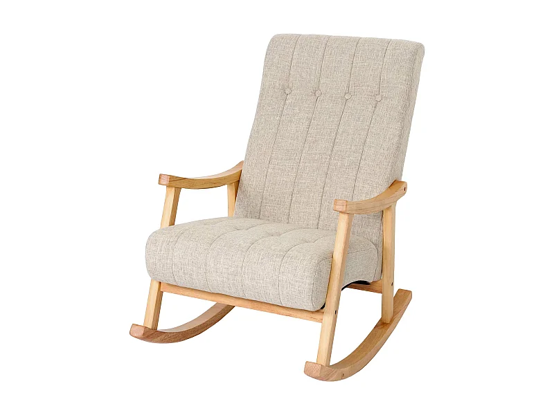 Fotel bujany MCW-K10,  tkanina/materiał kremowy, stelaż brązowy