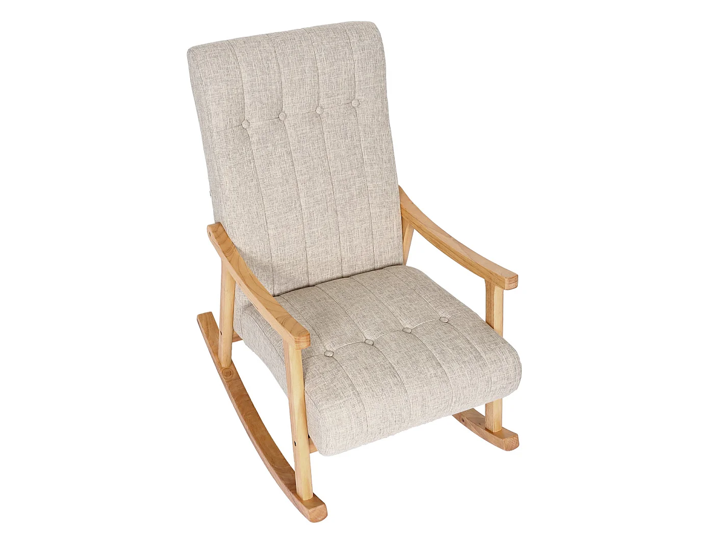 Fauteuil à bascule MCW-K10,  Tissu/Textile crème, piétement marron