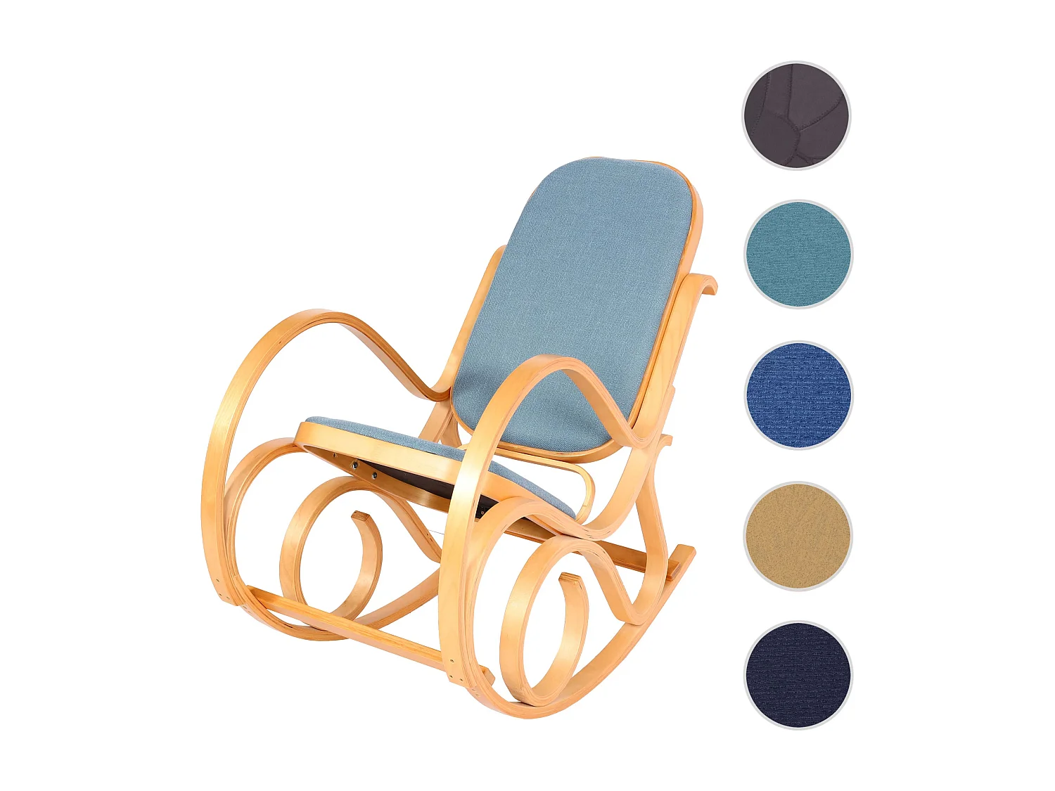 Schaukelstuhl Gallarate, Eiche-Optik, Stoff/Textil blau