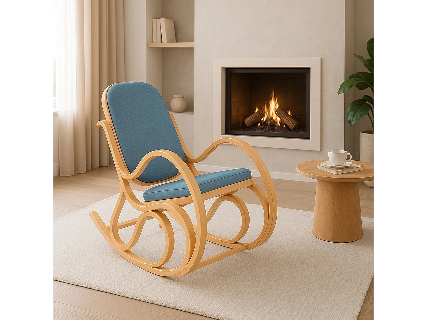 Fauteuil à bascule Gallarate,  aspect chêne, bleu