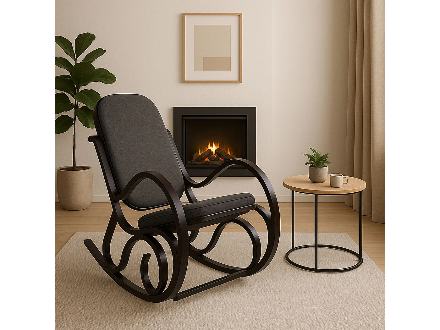 Fauteuil à bascule Gallarate,  Aspect noyer, tissu/textile gris anthracite