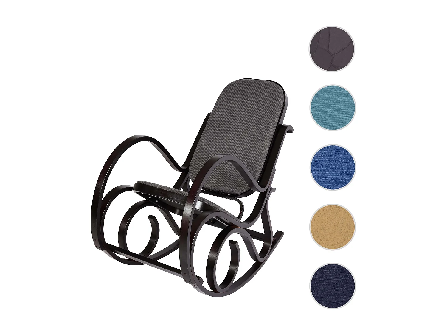 Fauteuil à bascule Gallarate,  Aspect noyer, tissu/textile gris anthracite