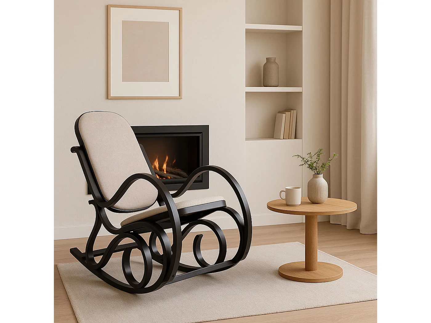 Schommelstoel Gallarate,  walnoot look, stof/textiel beige