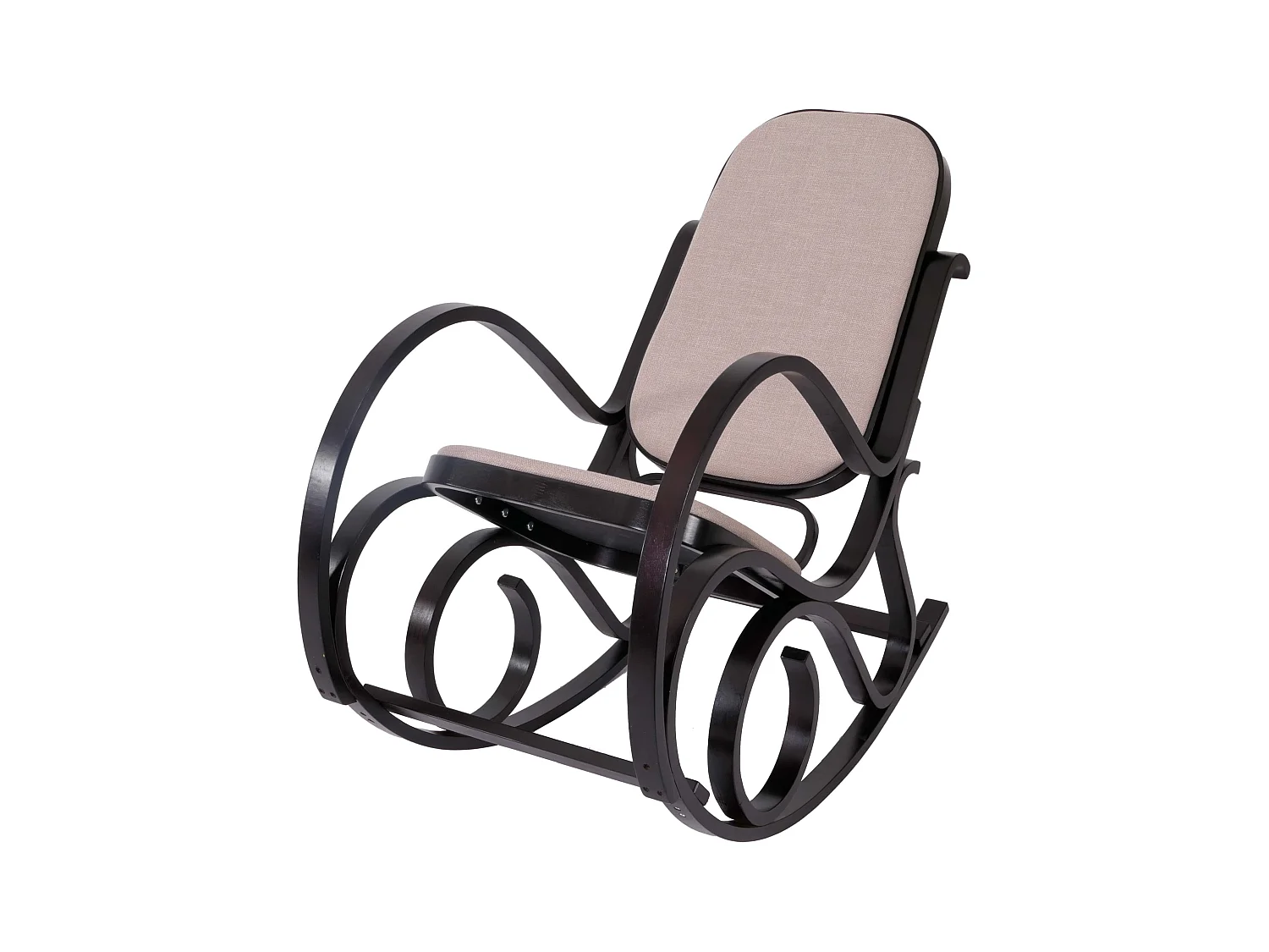 Fauteuil à bascule Gallarate,  imitation noyer, tissu beige