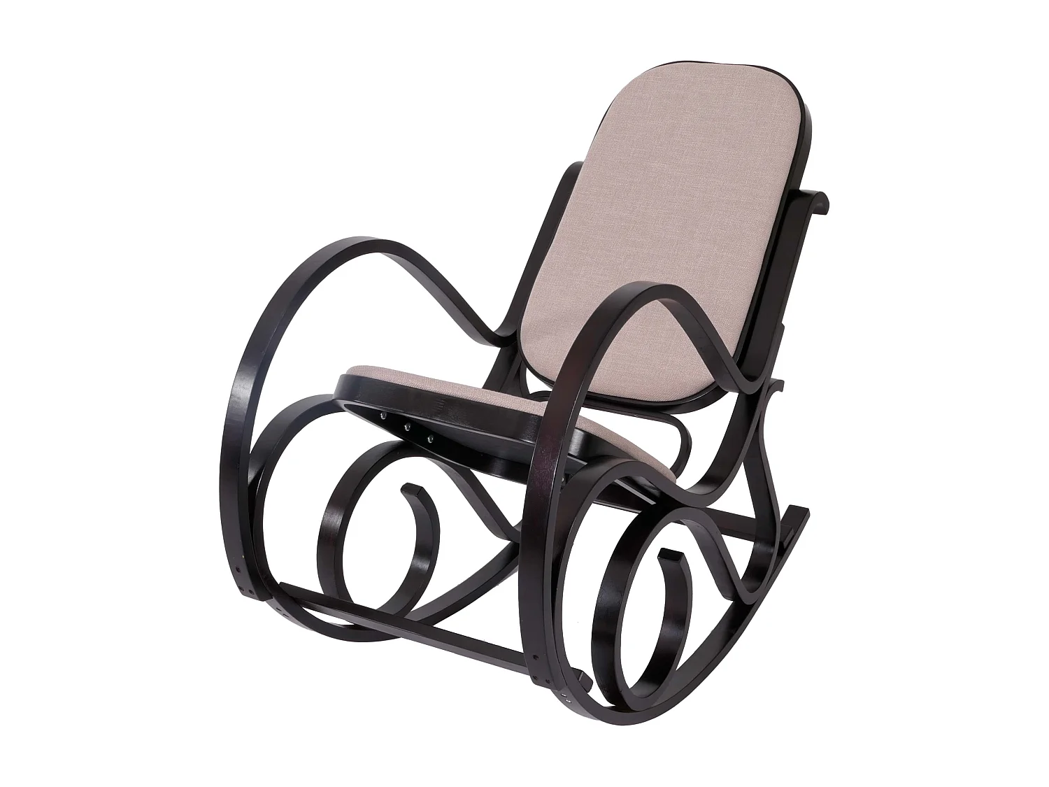 Fauteuil à bascule Gallarate,  imitation noyer, tissu beige