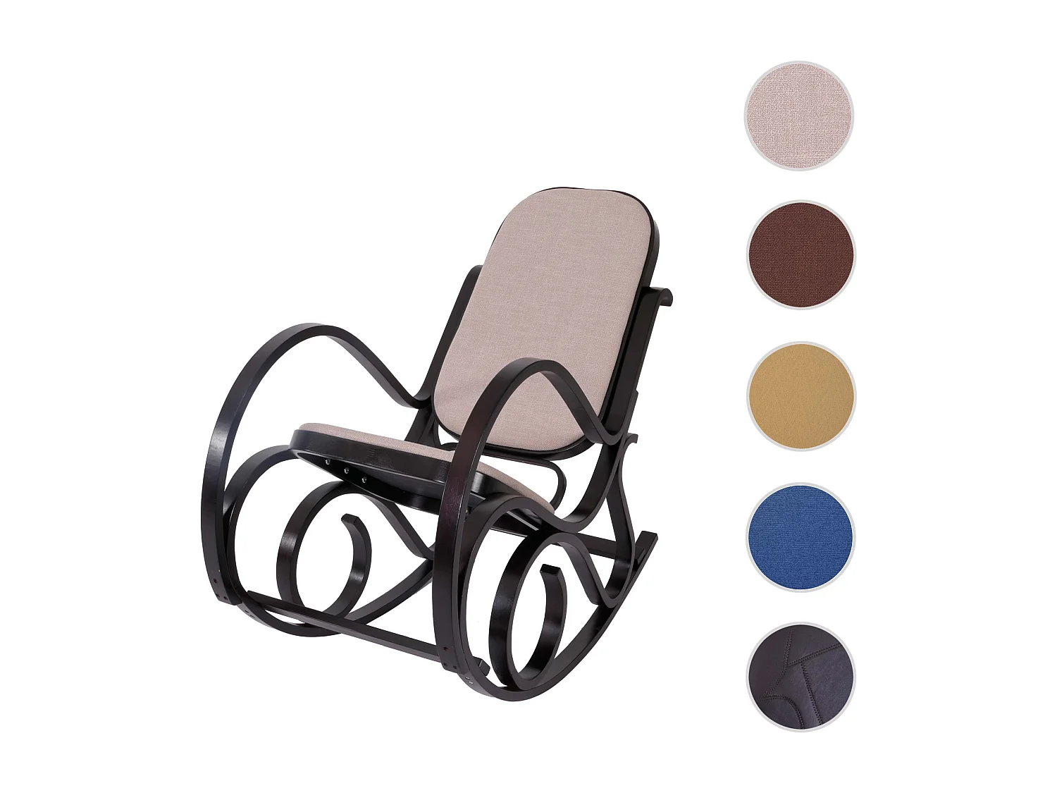 Fauteuil à bascule Gallarate,  imitation noyer, tissu beige