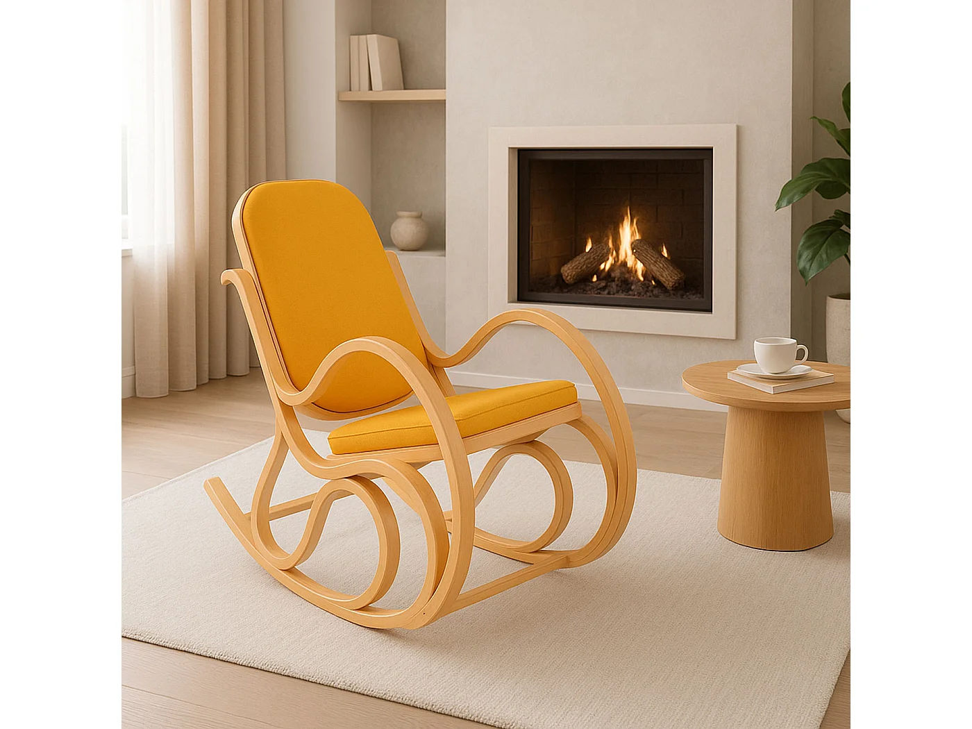 Fauteuil à bascule Gallarate,  aspect chêne, jaune