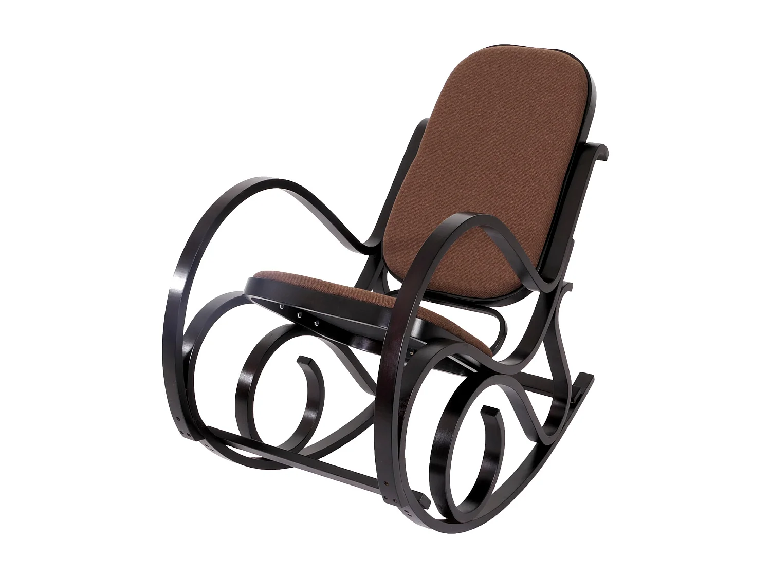 Sedia a dondolo classica elegante M41 legno scuro seduta tessuto marrone