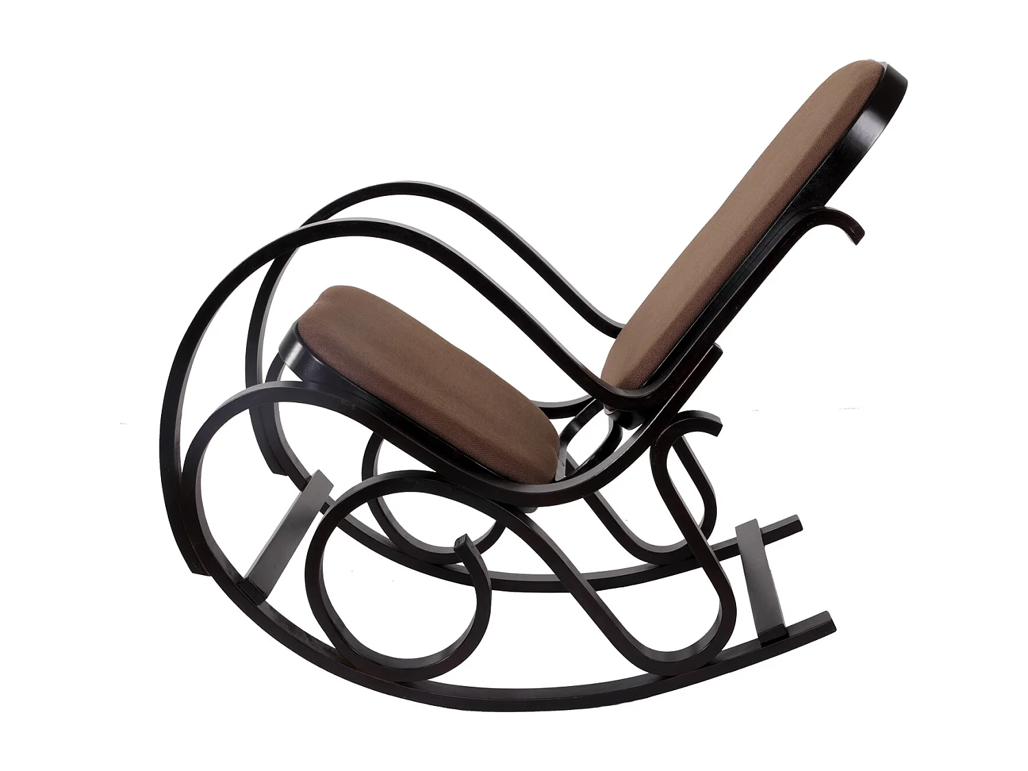 Sedia a dondolo classica elegante M41 legno scuro seduta tessuto marrone