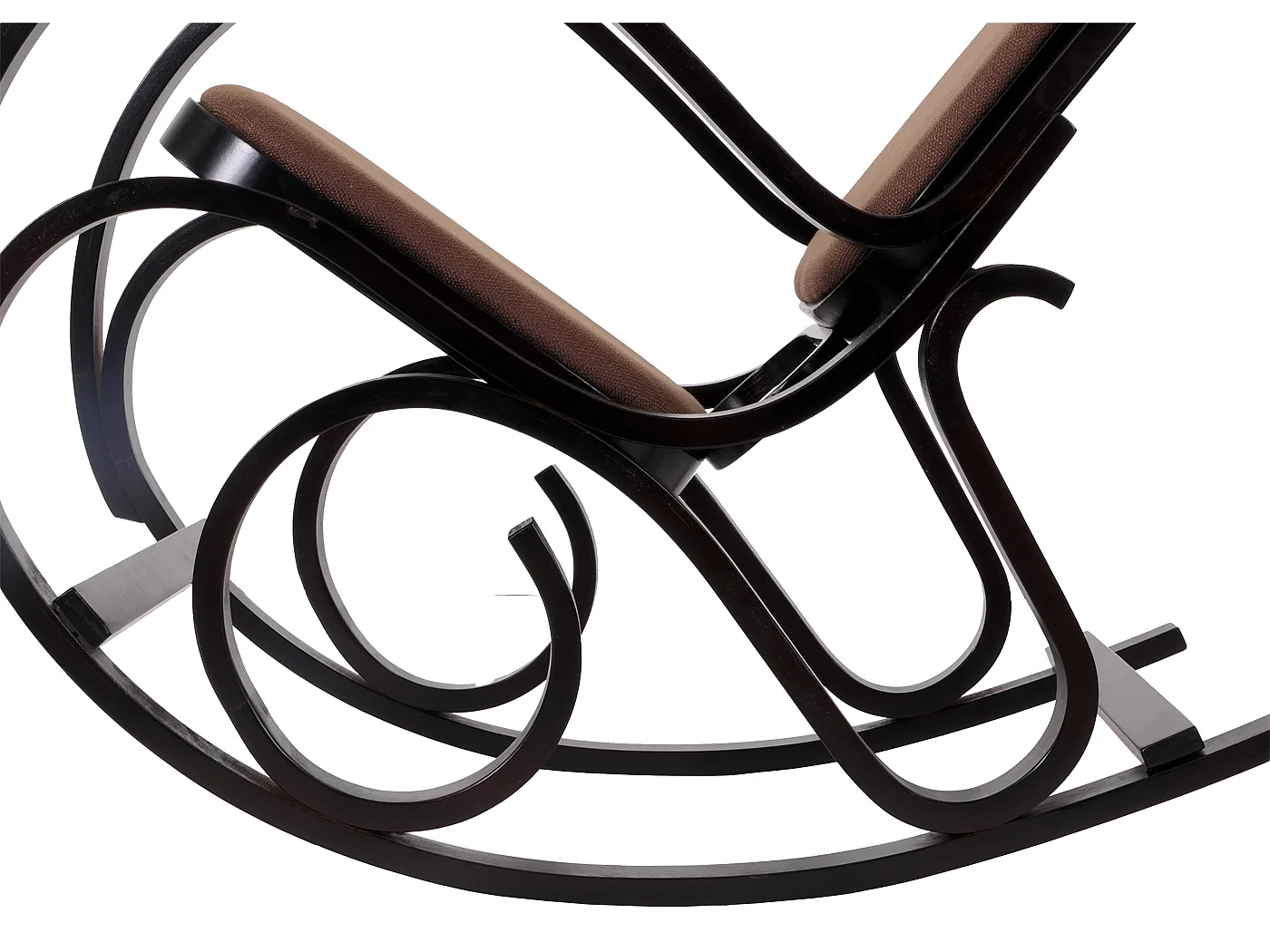 Sedia a dondolo classica elegante M41 legno scuro seduta tessuto marrone