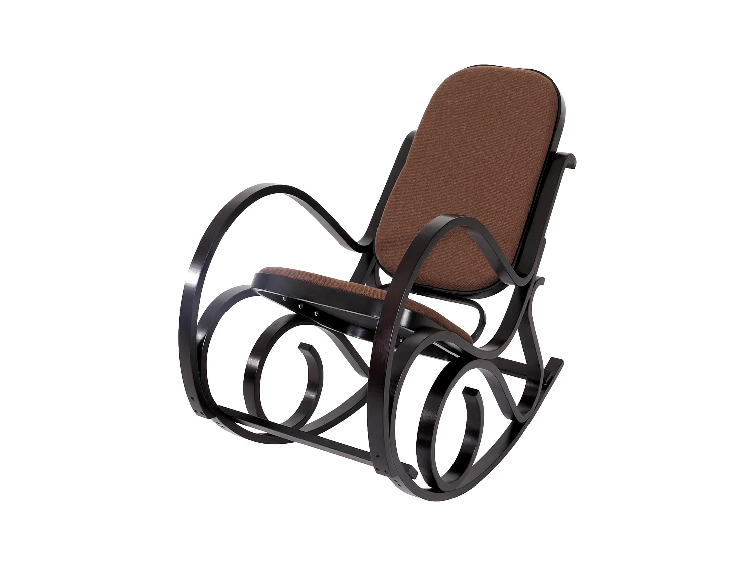 Fauteuil à bascule Gallarate,  imitation noyer, tissu marron