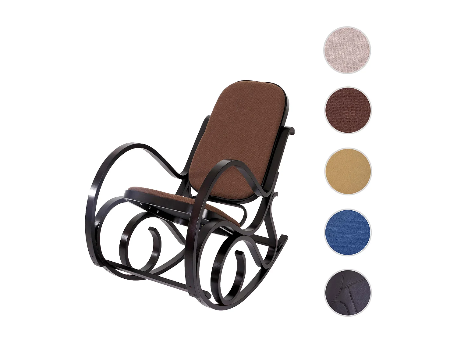 Fauteuil à bascule Gallarate,  imitation noyer, tissu marron