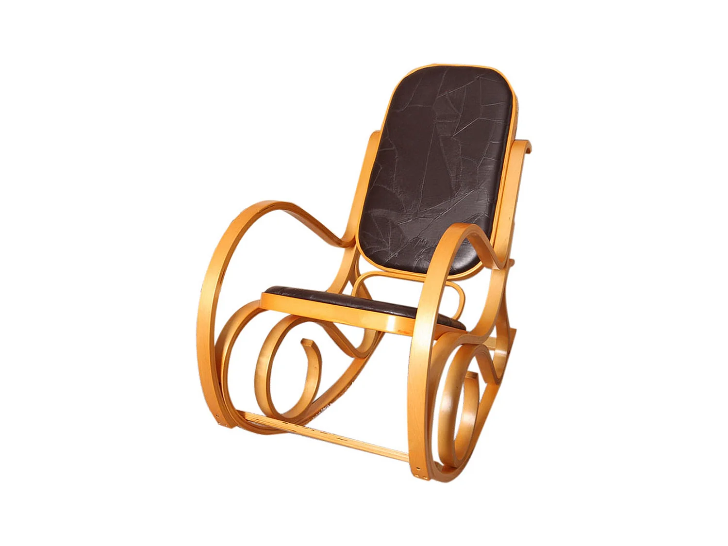 Fauteuil à bascule Gallarate,  imitation bois de chêne, assise en cuir Patchwork, marron