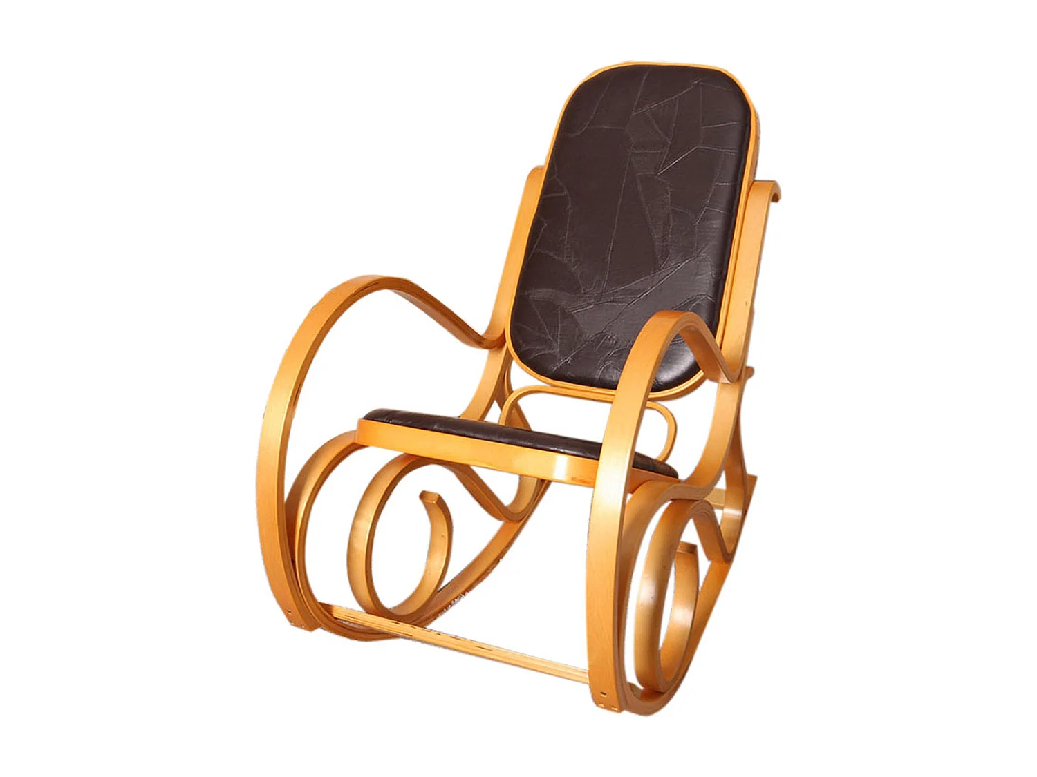 Gallarate rocking chair,  Oak Finish, Brown Patchwork Leather