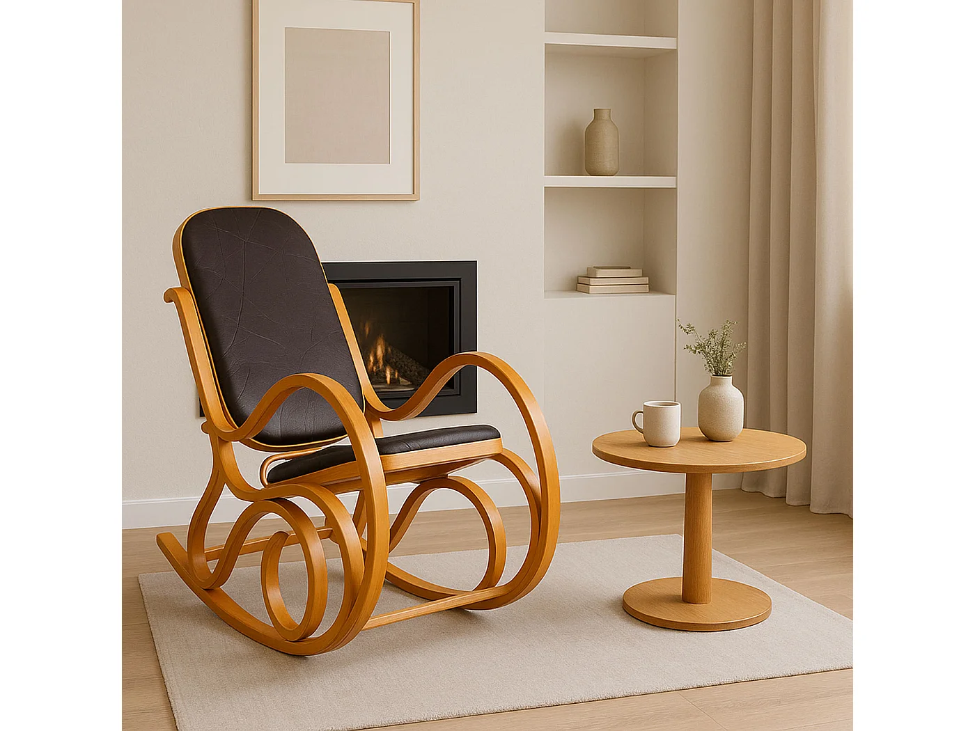 Gallarate rocking chair,  Oak Finish, Brown Patchwork Leather