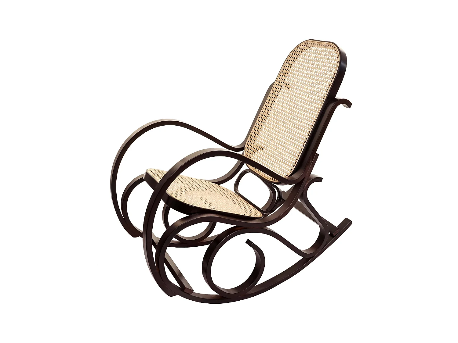 Fauteuil à bascule Gallarate Rattan, Rocking-chair fauteuil à bascule, couleur noyer, rotin