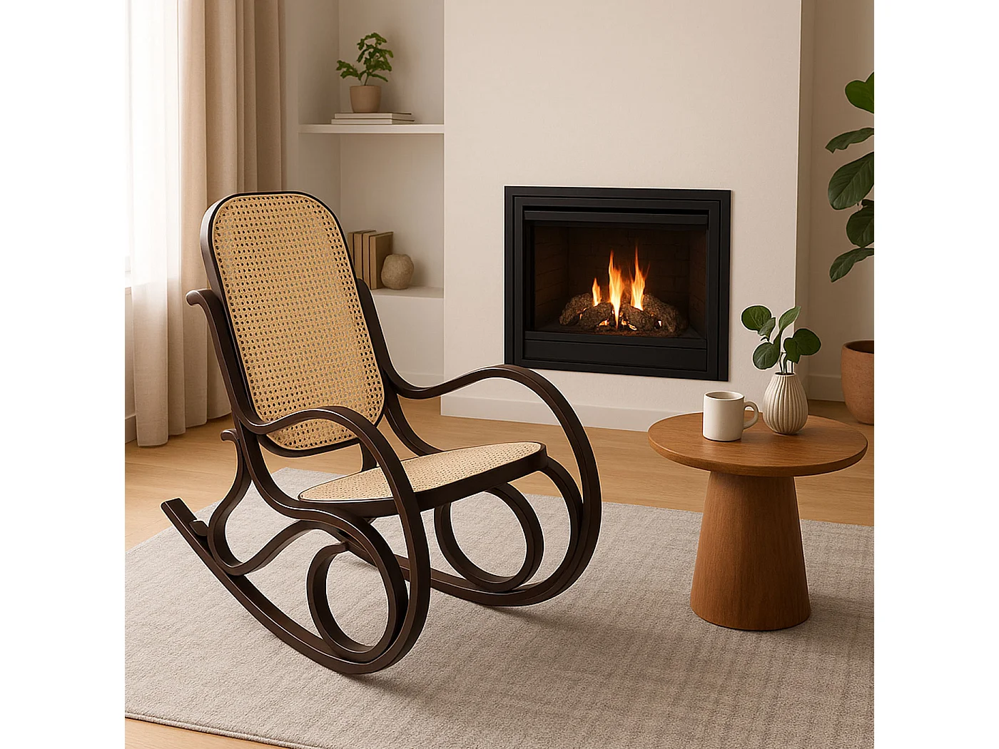 Fauteuil à bascule Gallarate Rattan,  couleur noyer, rotin