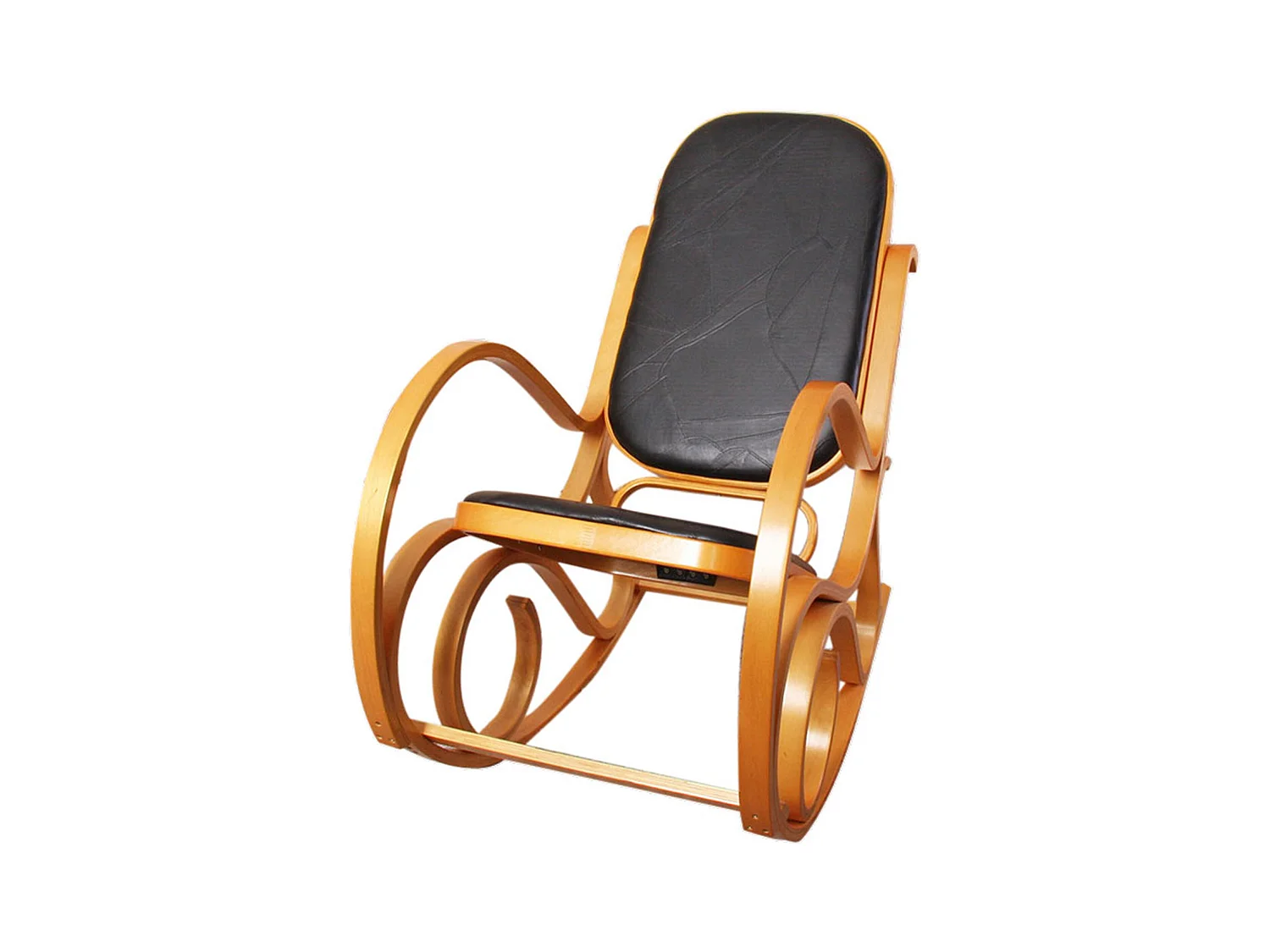 Fauteuil à bascule Gallarate,  imitation bois de chêne, assise en cuir Patchwork, noir