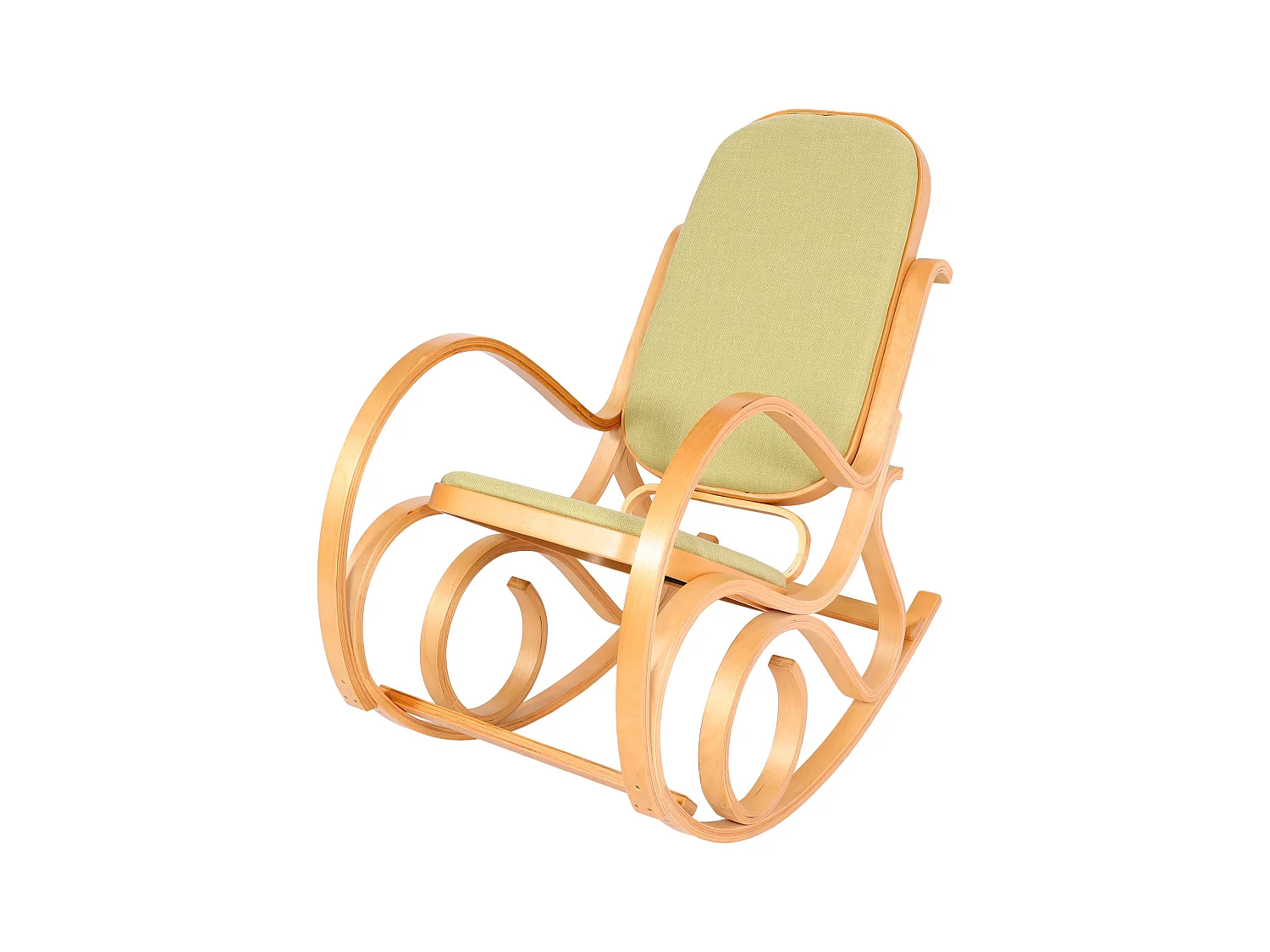Fauteuil à bascule Gallarate,  aspect chêne, tissu/textile vert