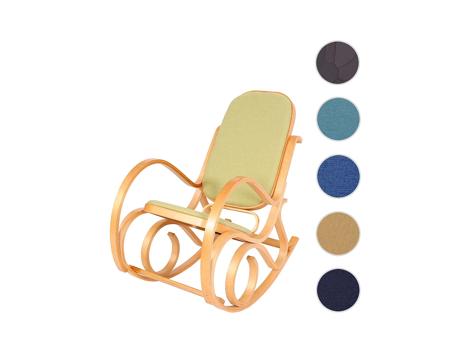 Fauteuil à bascule Gallarate,  aspect chêne, tissu/textile vert