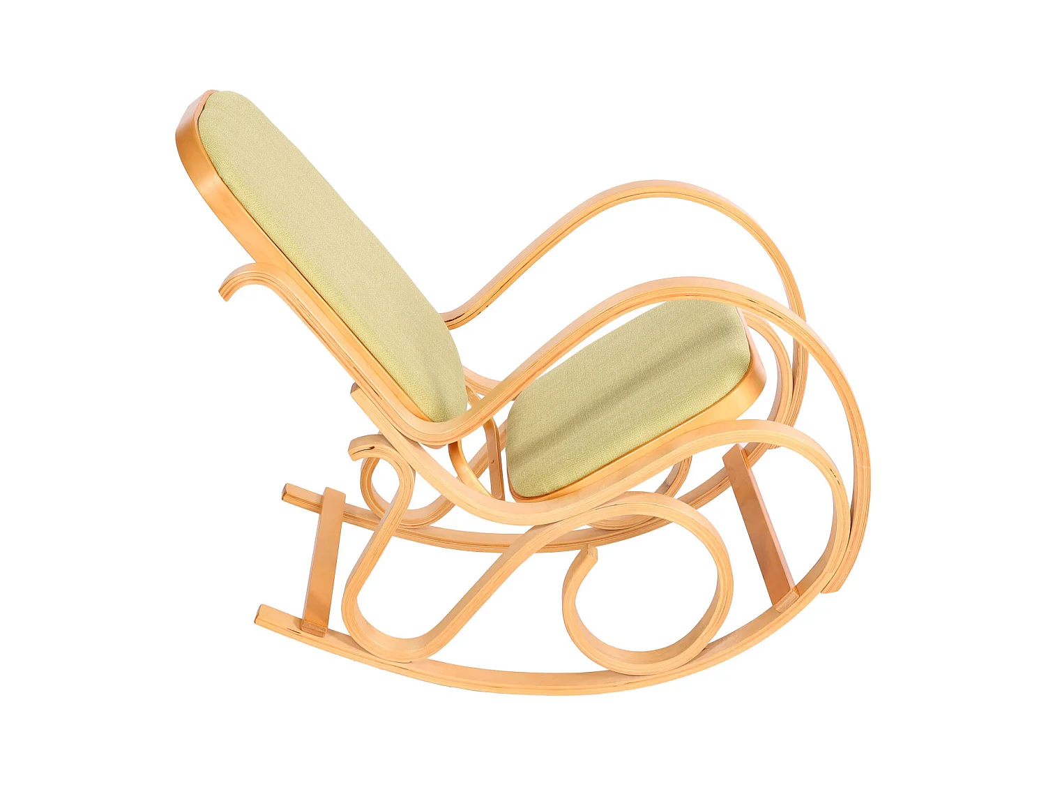 Fauteuil à bascule Gallarate,  aspect chêne, tissu/textile vert