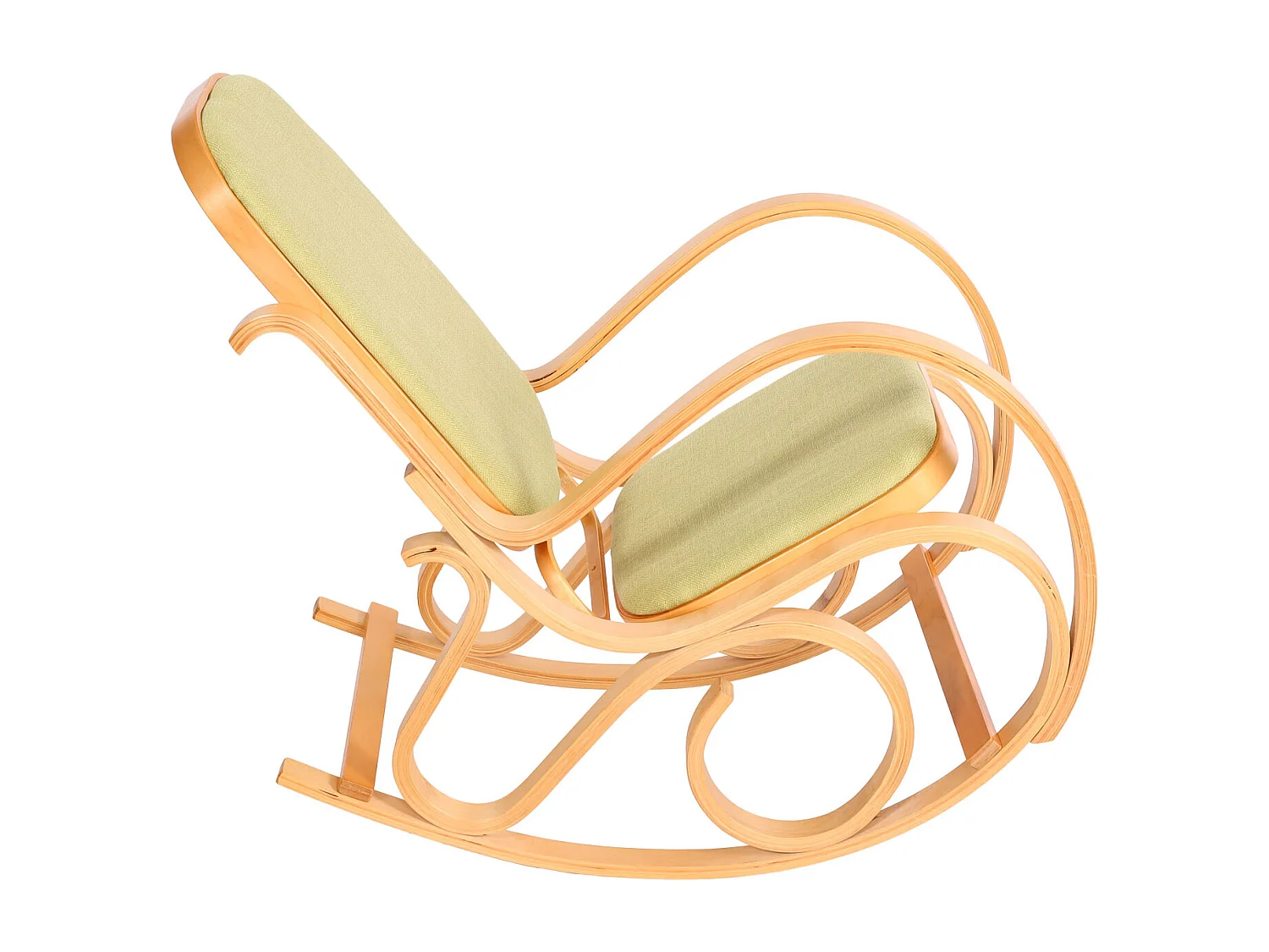 Fauteuil à bascule Gallarate,  aspect chêne, tissu/textile vert