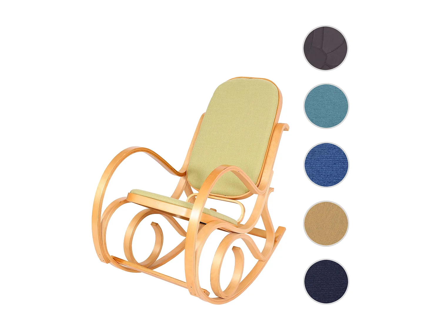 Fauteuil à bascule Gallarate,  aspect chêne, tissu/textile vert