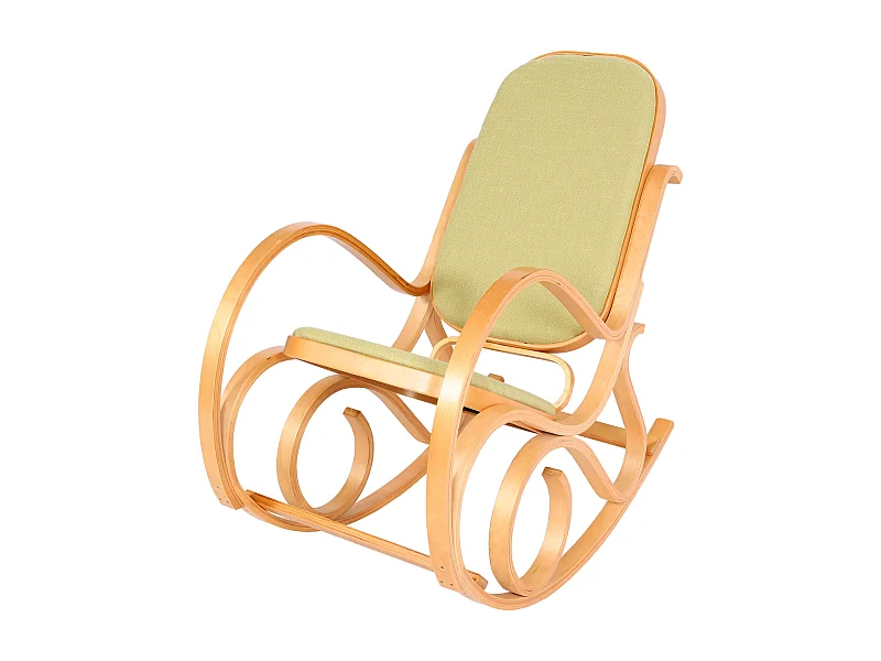 Fauteuil à bascule Gallarate,  aspect chêne, tissu/textile vert
