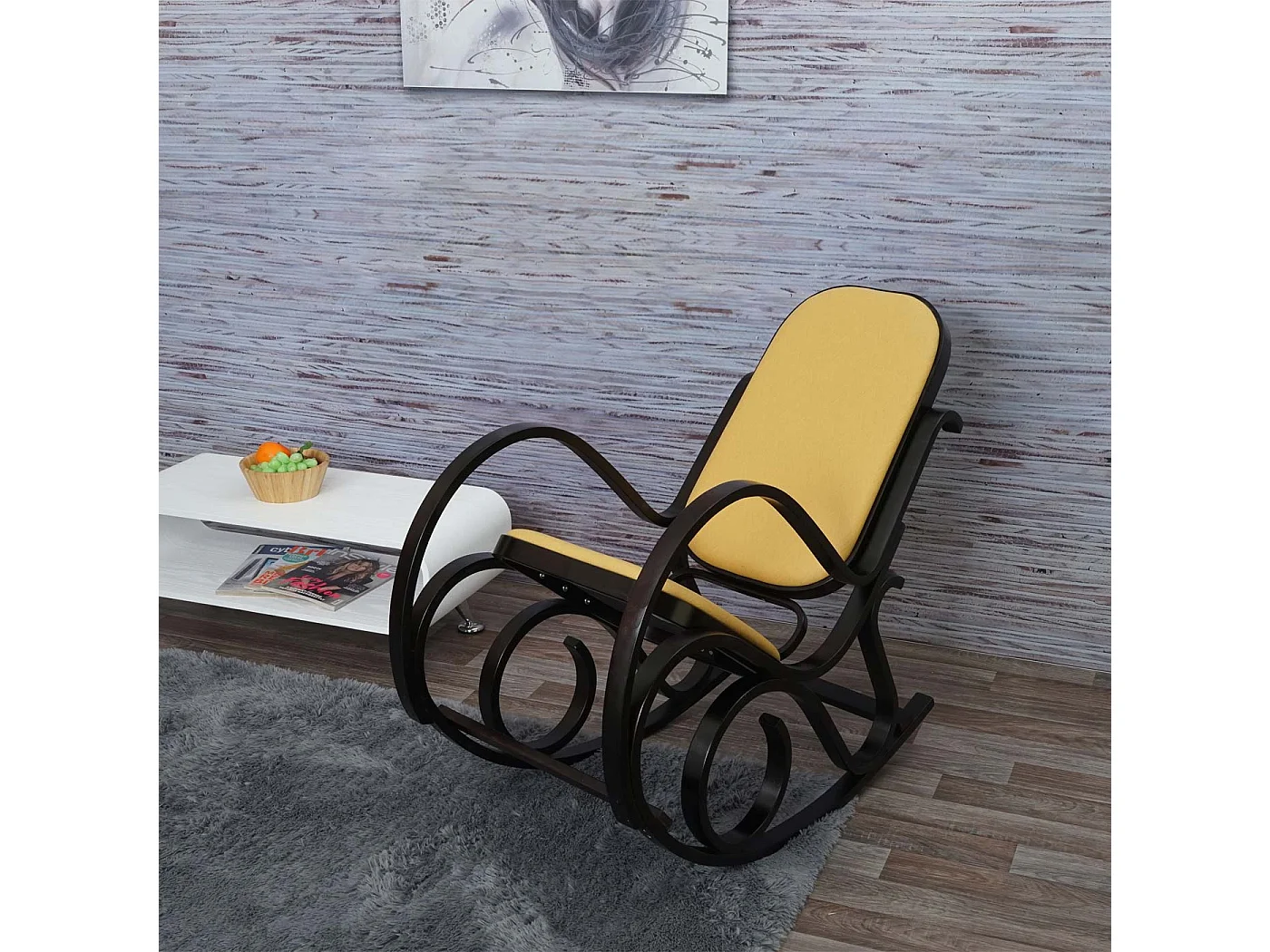 Schommelstoel Gallarate,  walnoot look, stof/textiel geel