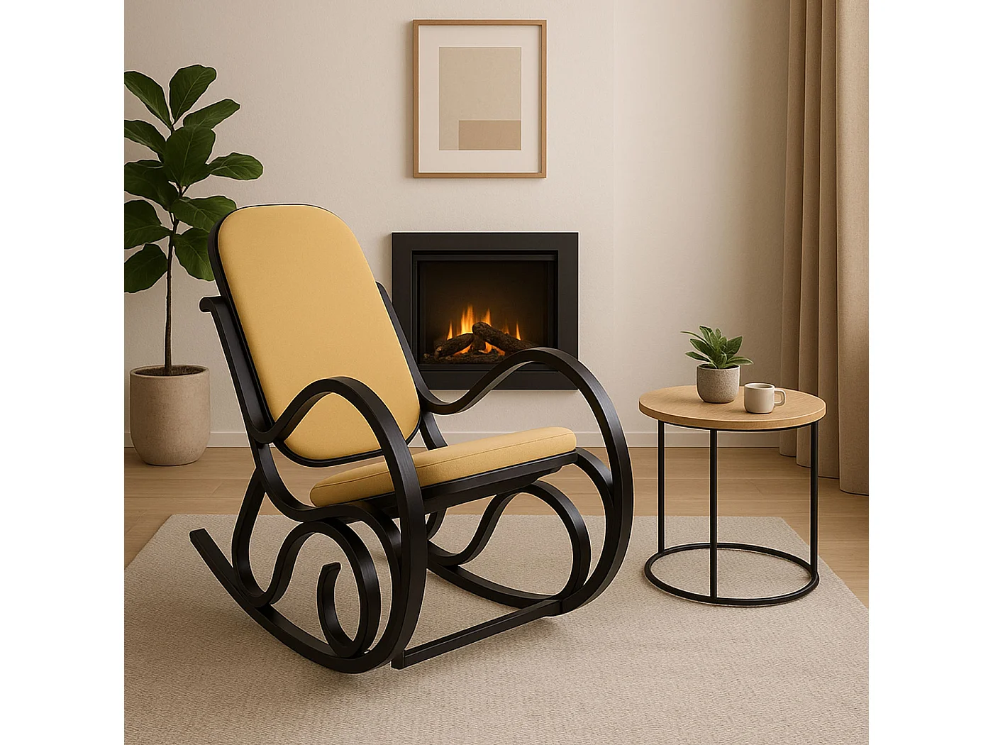 Schommelstoel Gallarate,  walnoot look, stof/textiel geel