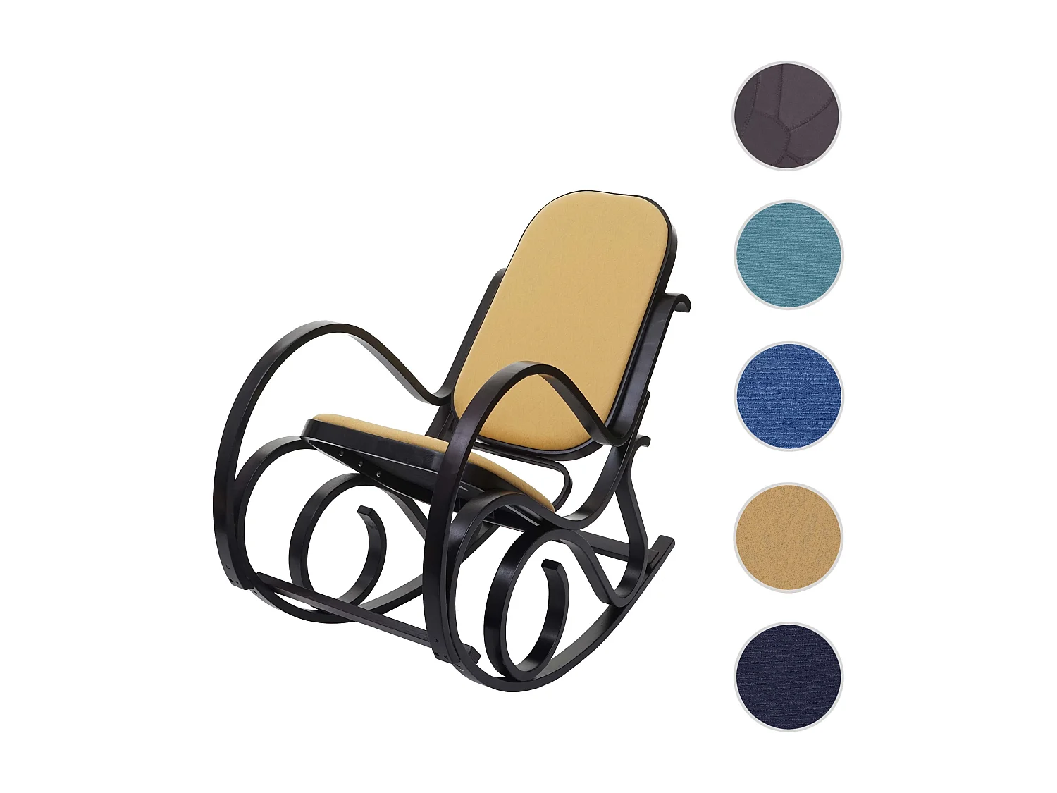 Schommelstoel Gallarate,  walnoot look, stof/textiel geel